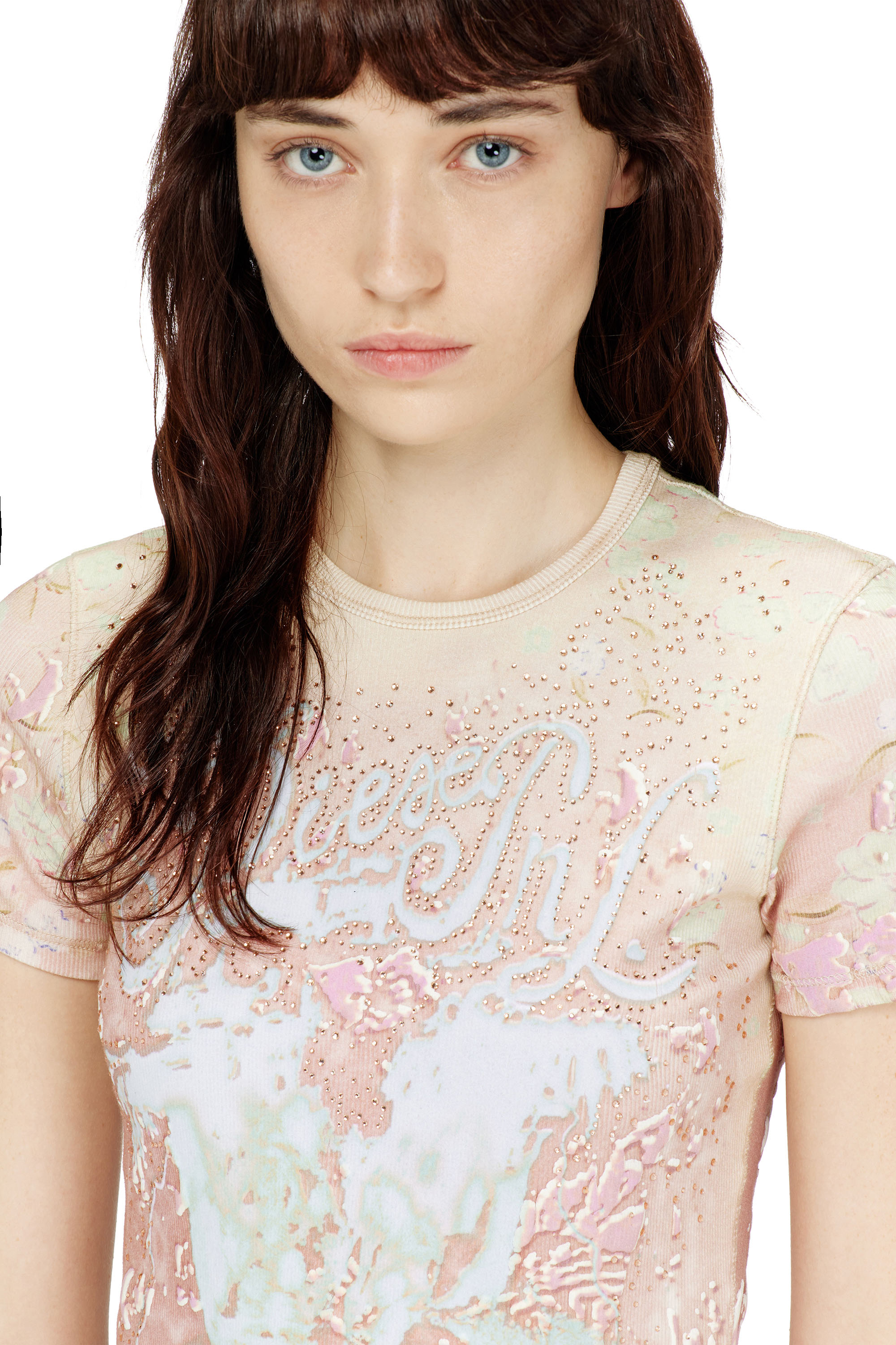Diesel - T-BRIL, Top con estampado animalier y cristales Mujer in Rosa - 5