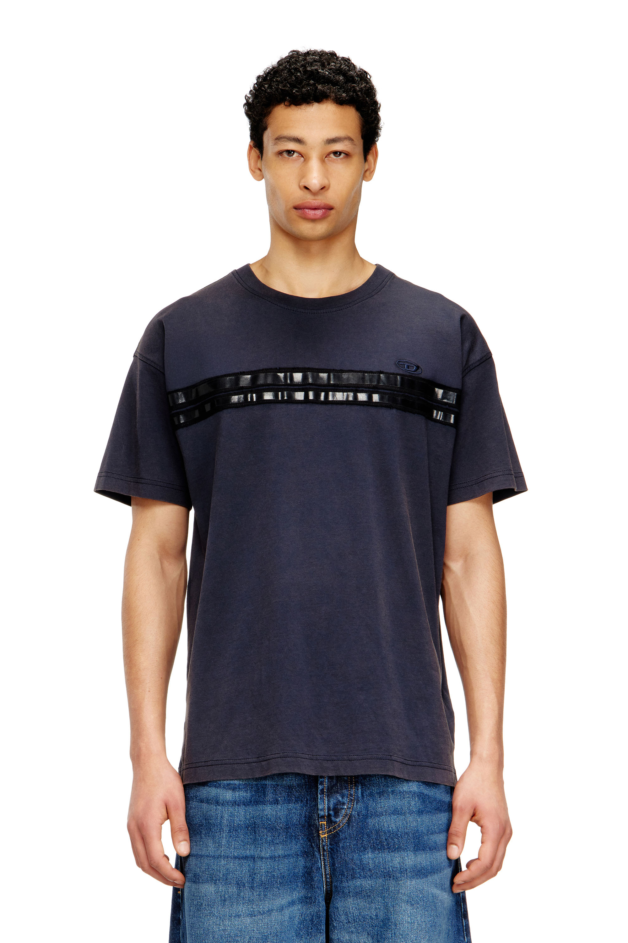 Diesel - T-REDDY, Camiseta de algodón regular con bandas de framis Hombre in Azul marino - 1