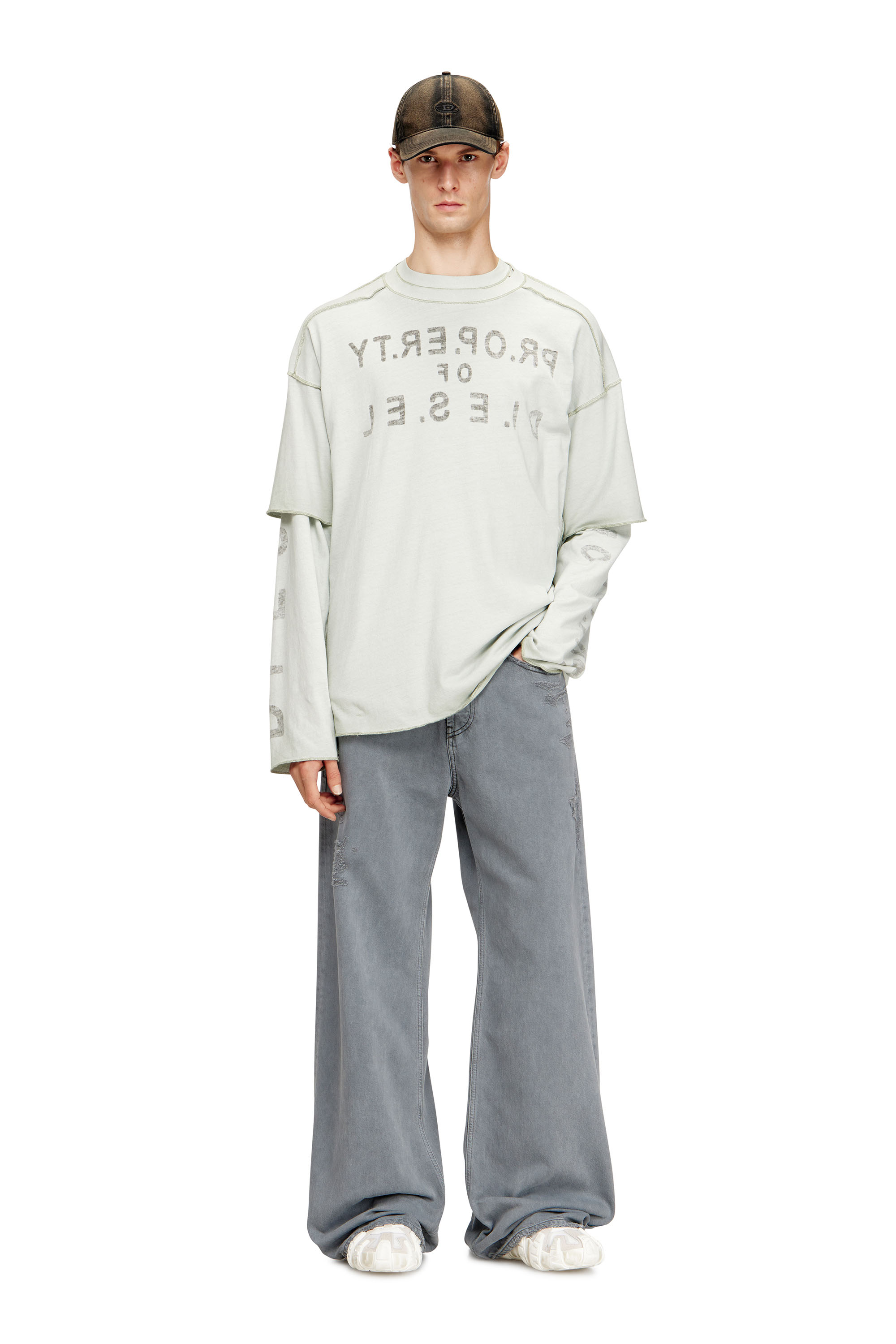 Diesel - T-LOOK, Camiseta de algod&oacute;n relajada con estampado en la parte delantera y trasera. Hombre in Blanco - 2