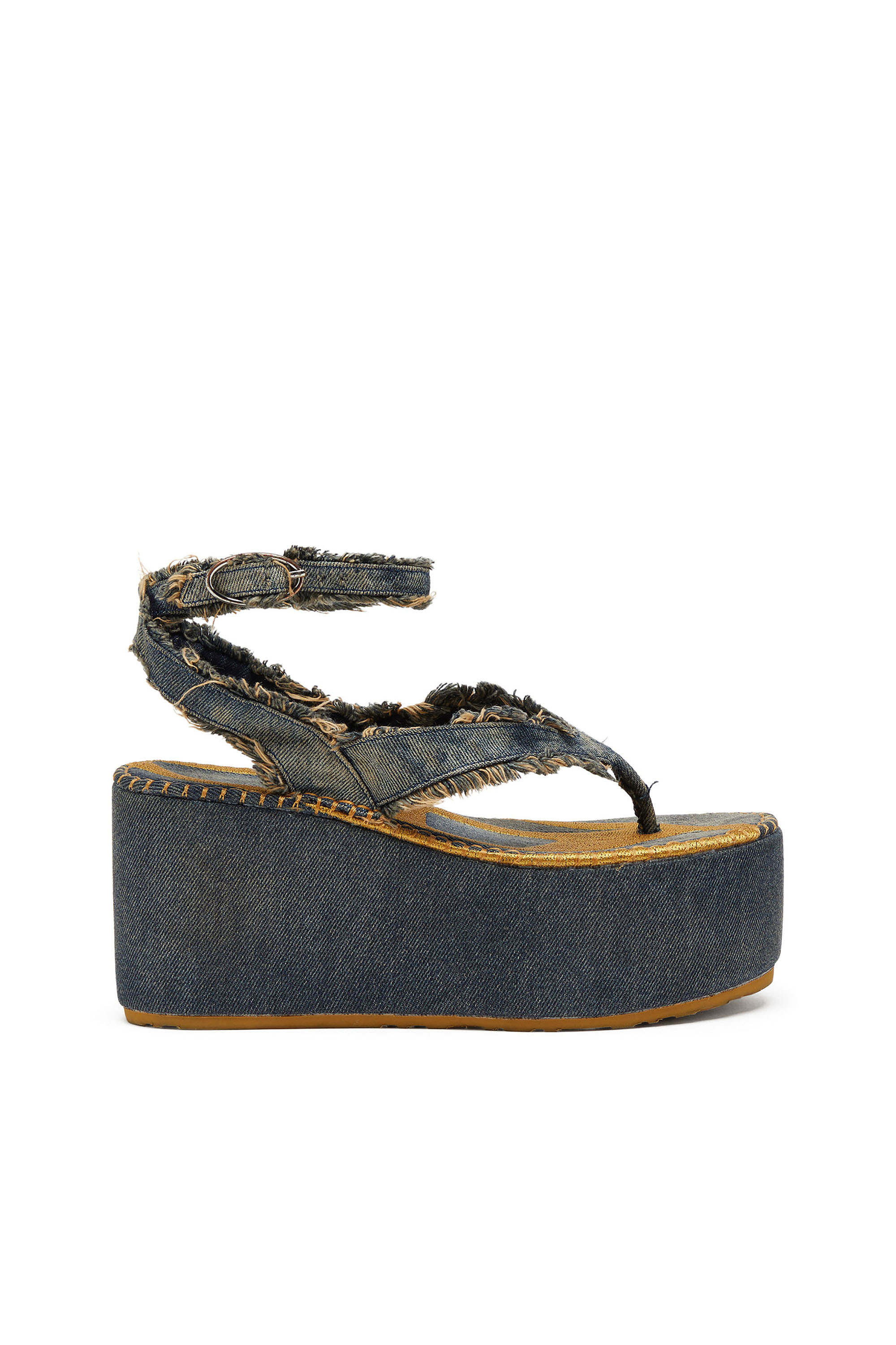 Diesel - SA-NIKOLA SANDAL, Sa-Nikola - Sandalia de mezclilla con detalles deshilachados Mujer in Azul marino - 1