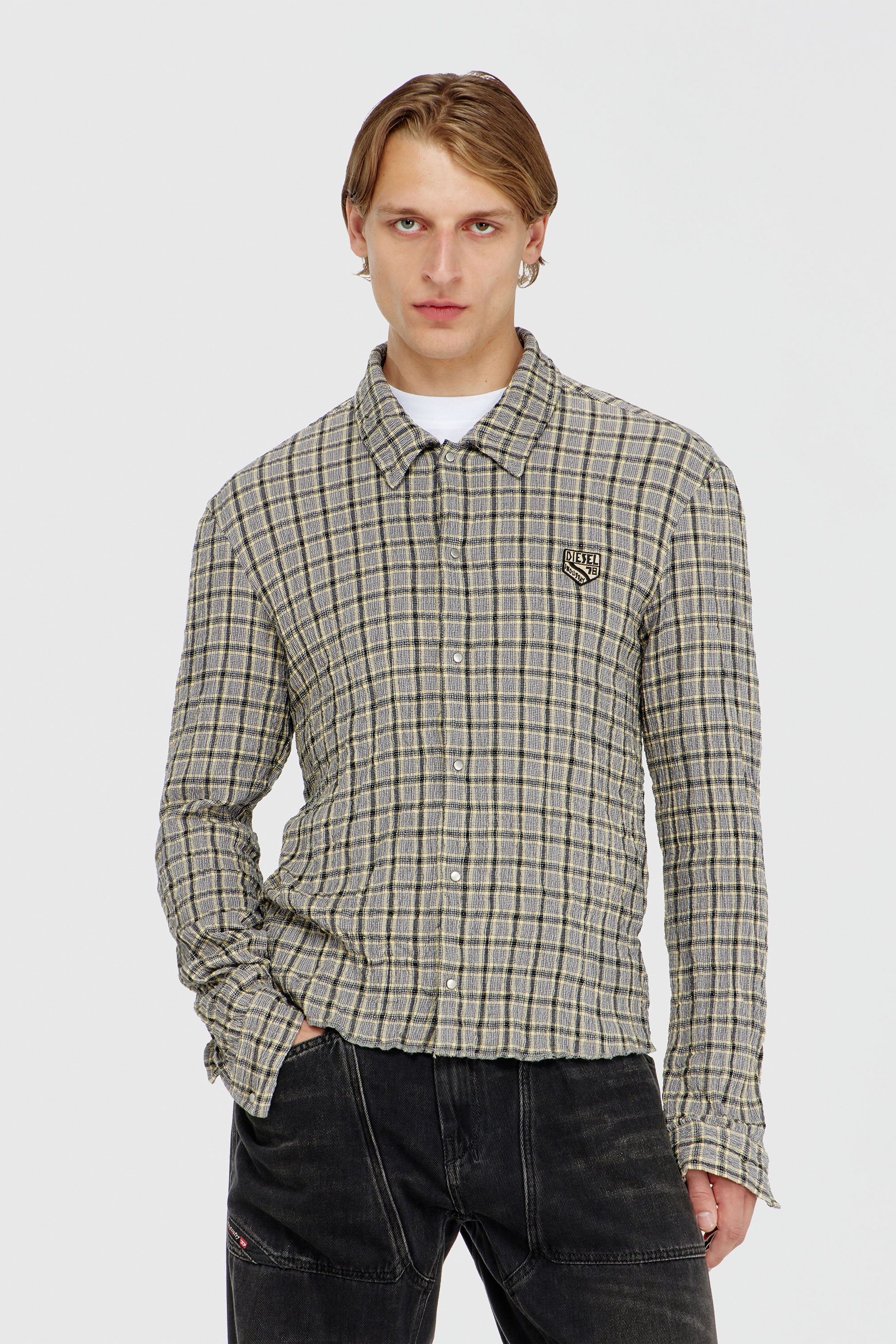 Diesel - S-SEERK, Camisa de cuadros con efecto seersucker Hombre in Multicolor - 1