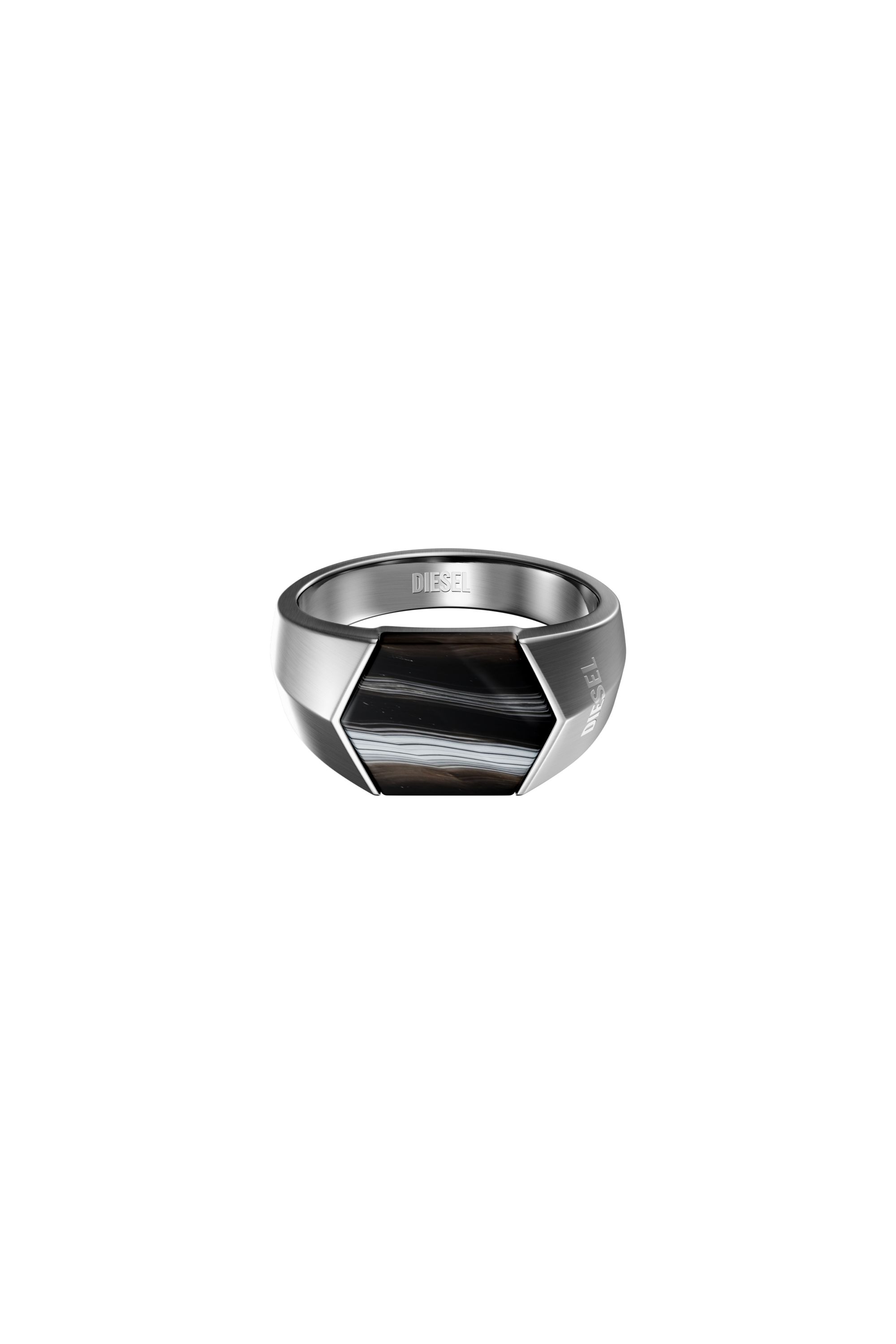 Diesel - DX1711040, Anillo sello de &aacute;gata negra Unisex in Plateado - 2