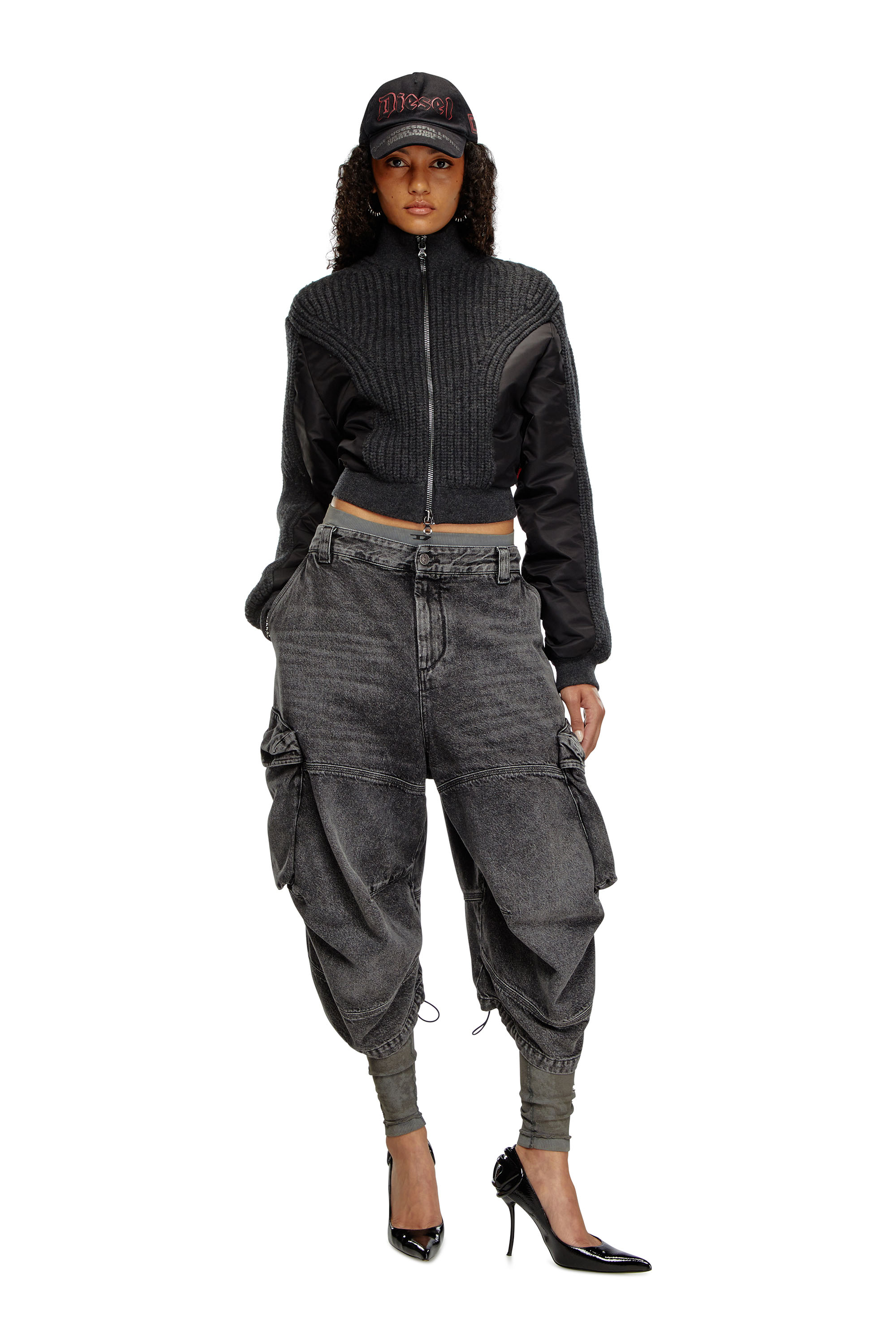 Diesel - M-ODENA, Mujer Chaqueta tejida con lana y nailon acolchado in Negro - Image 2