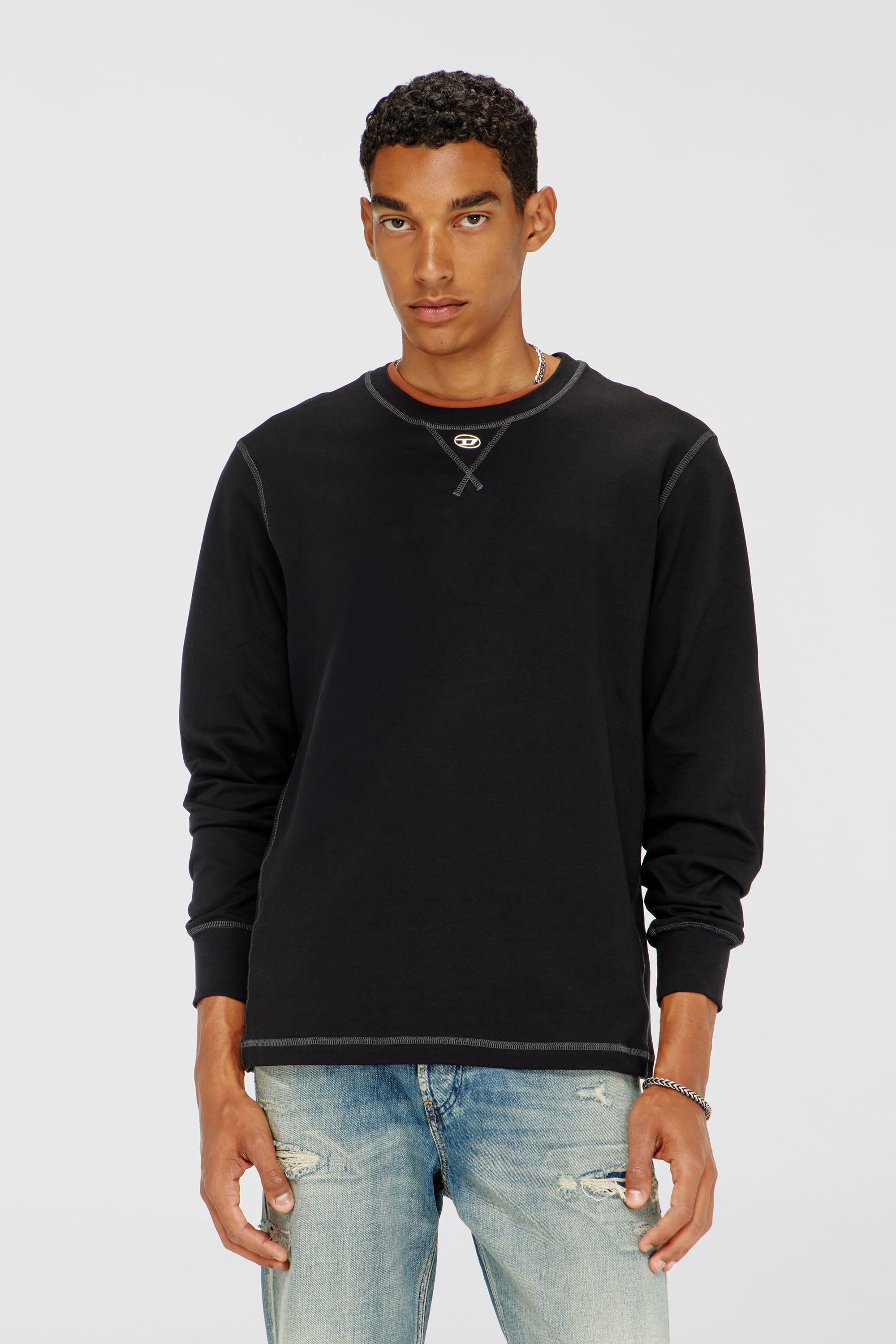Diesel - T-MADJUST-LS-TR, Camiseta de manga larga de algod&oacute;n con Oval D Hombre in Gris - 1