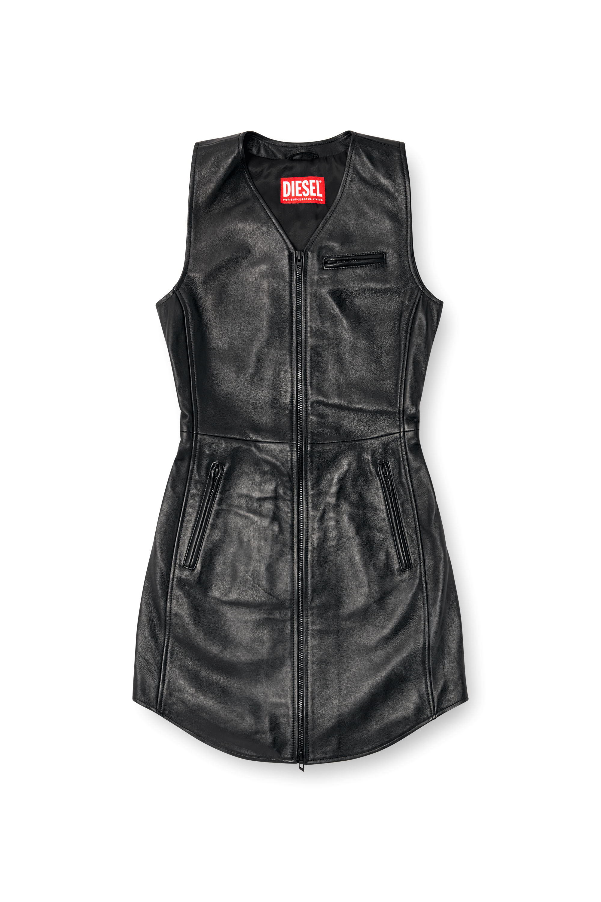 Diesel - L-ILITH, Vestido corto de cuero con cremallera Mujer in Negro - 2