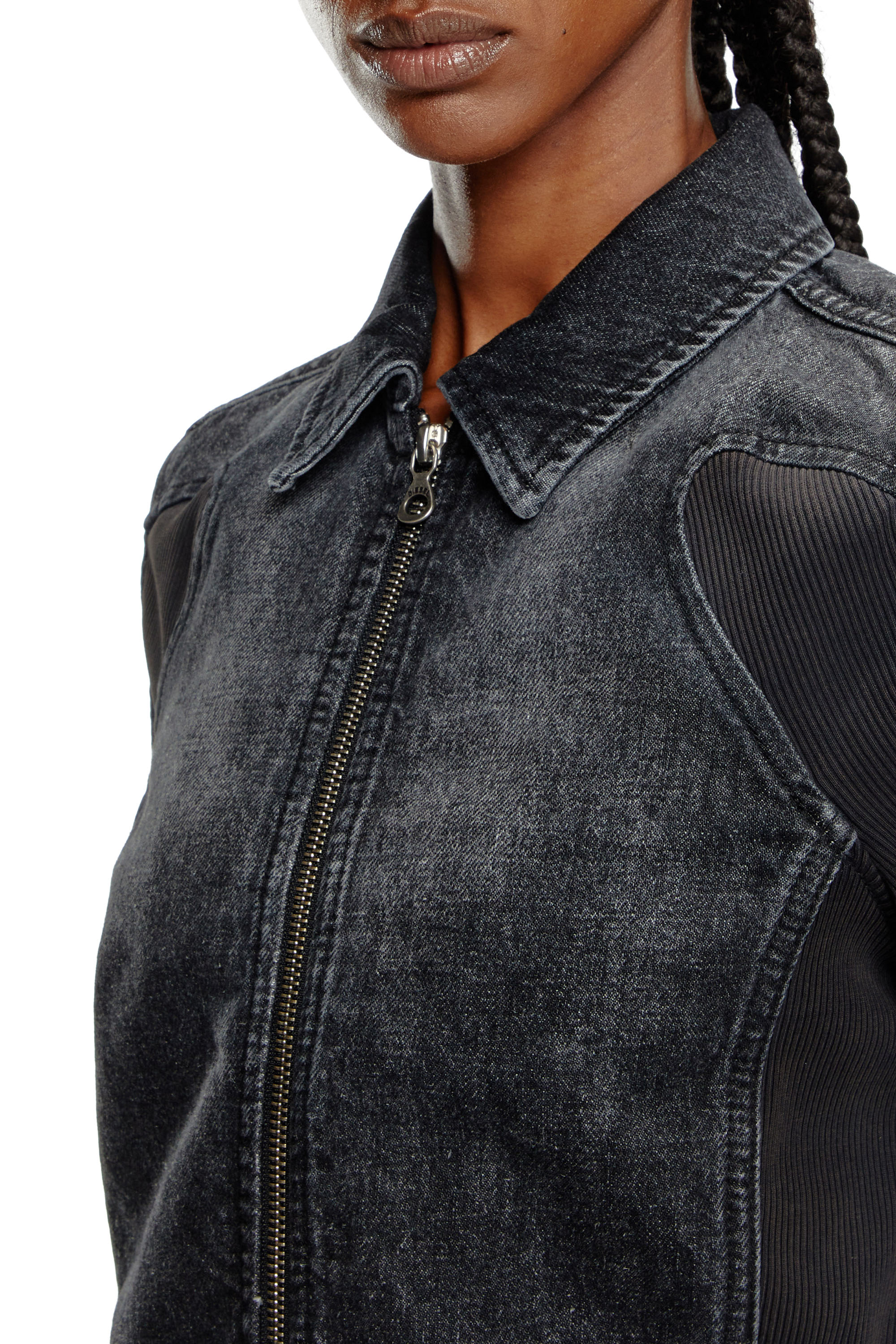 Diesel - DE-SYLEN-S, Chaqueta corta de denim con inserciones en canal&eacute; Mujer in Negro - 5