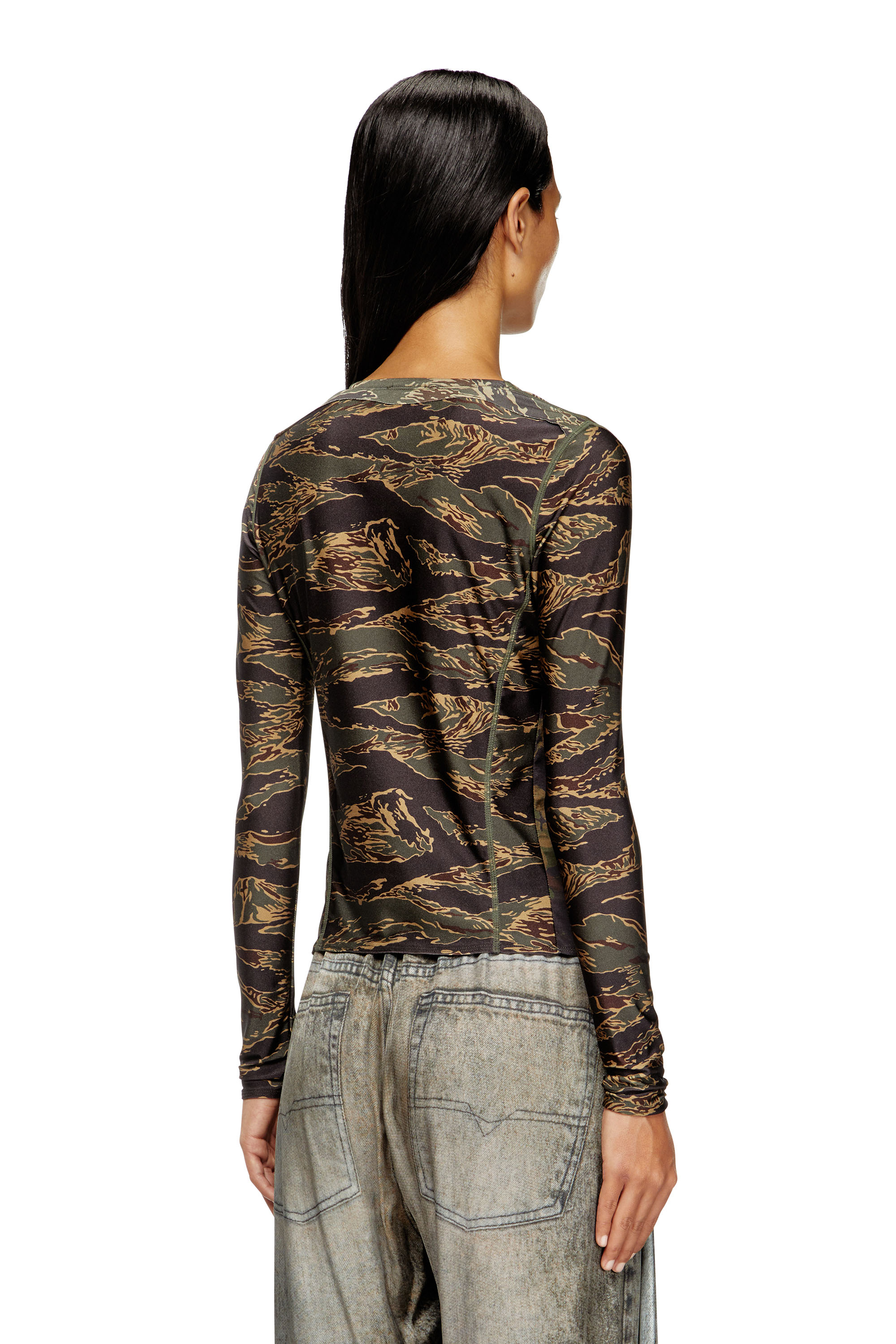 Diesel - T-AFRY, Cárdigan con lazo y mezcla de estampados de camuflaje Mujer in Verde - 4