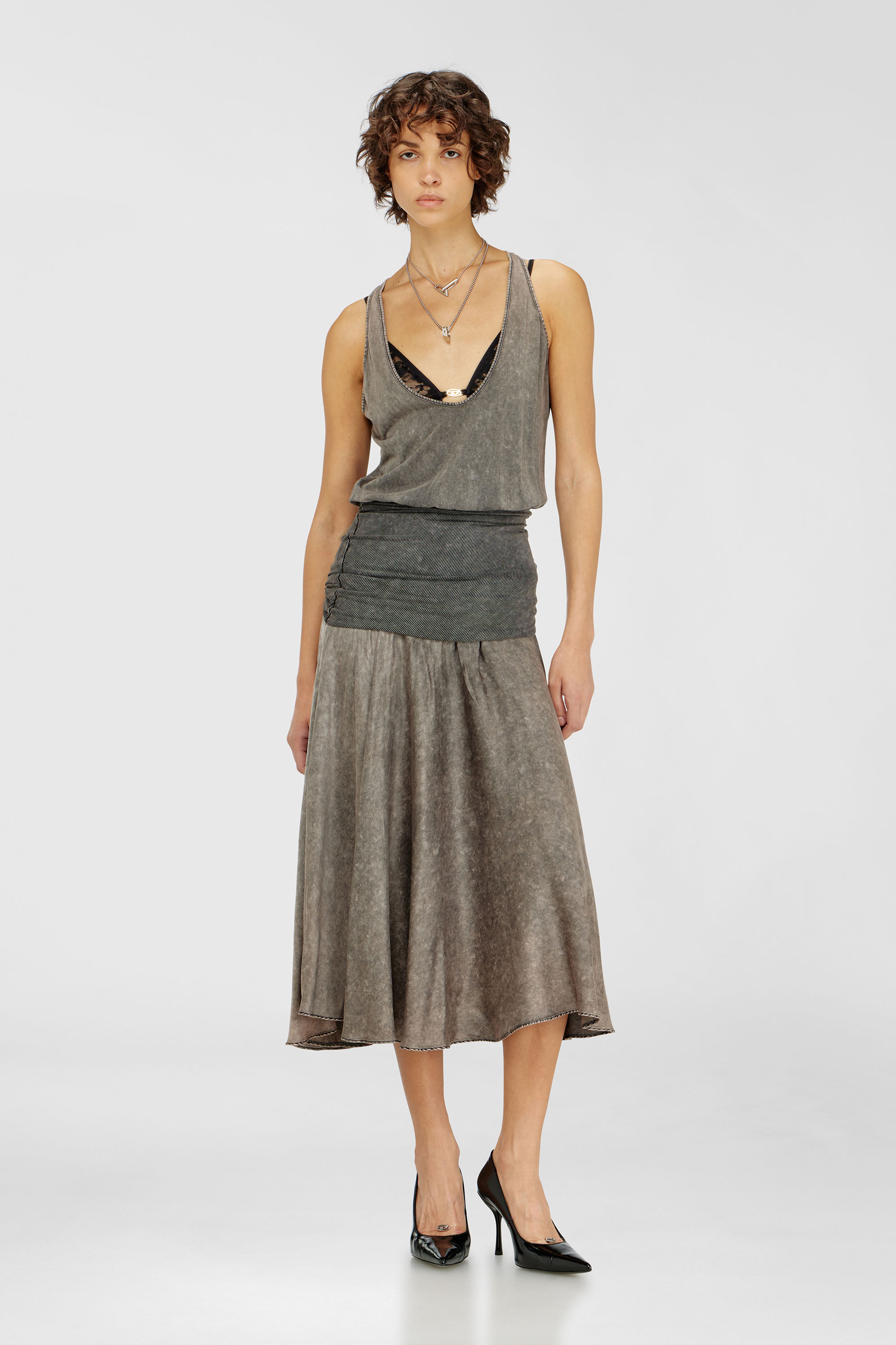 Diesel - D-SYA, Vestido midi con secci&oacute;n de cintura retorcida Mujer in Gris - 1