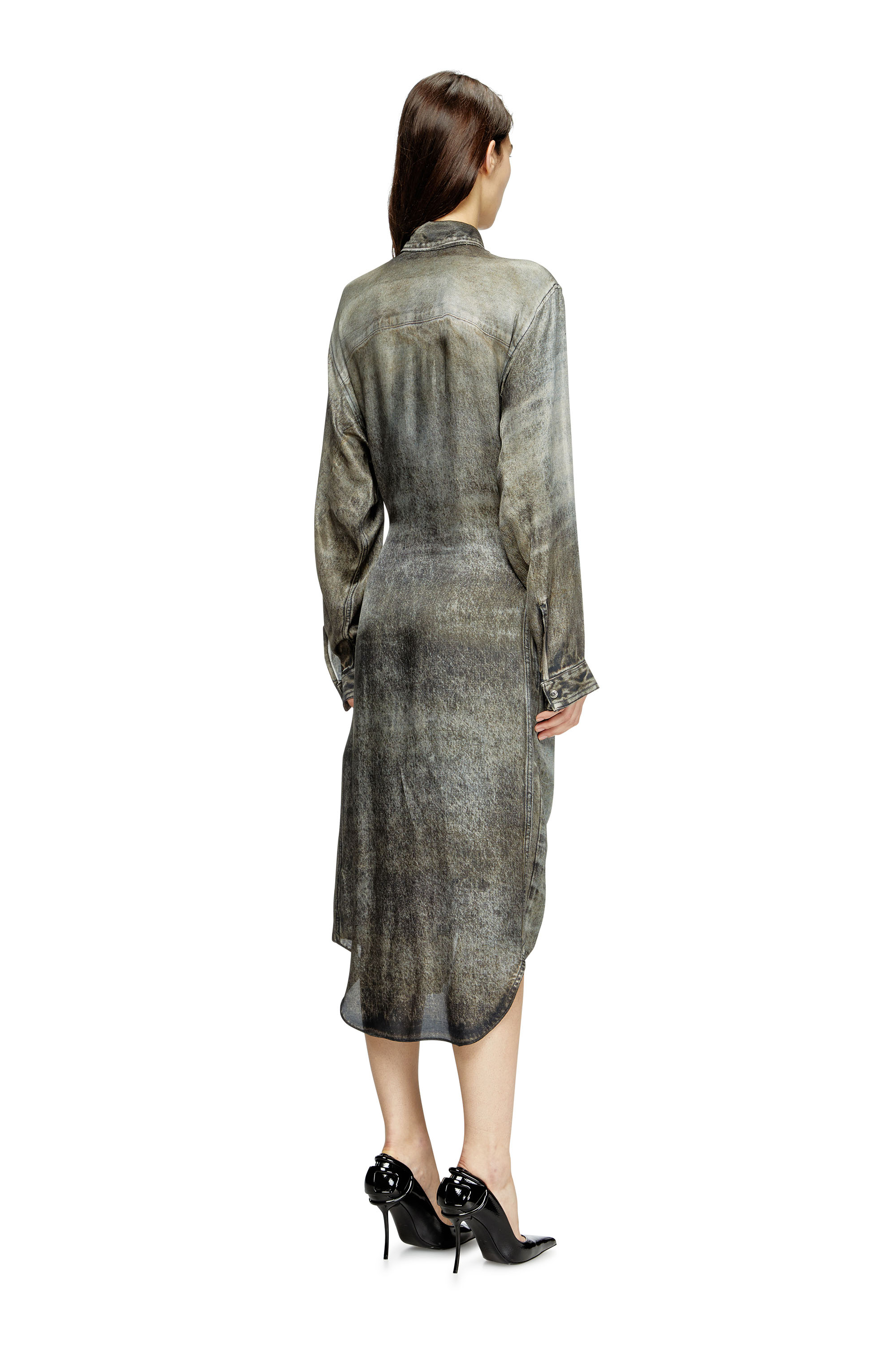 Diesel - D-ILETTA, Vestido de corte cruzado de viscosa tipo denim Mujer in Gris - 4