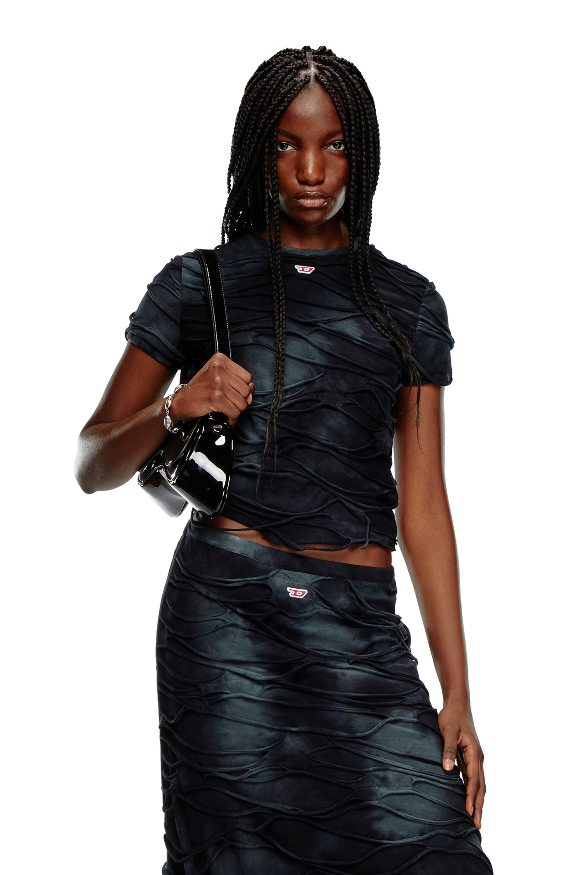 Diesel - T-UNCUTIE-LONG-P1, Mujer Camiseta con hilos flotantes in Negro - Image 1
