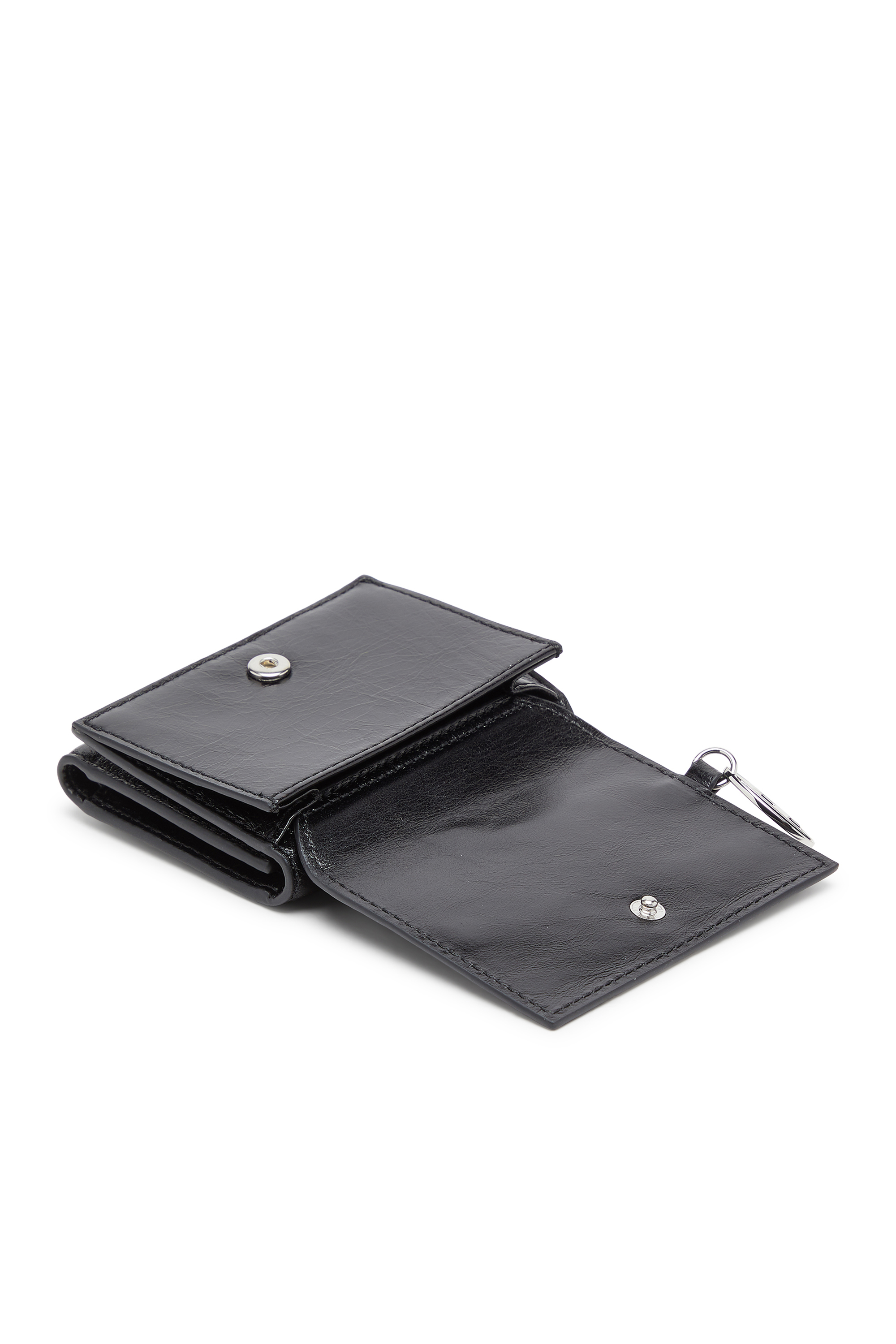 Diesel - OVAL-D TRI FOLD ZIP COIN XS II, Cartera de piel triple con motivo en relieve Mujer in Negro - 4