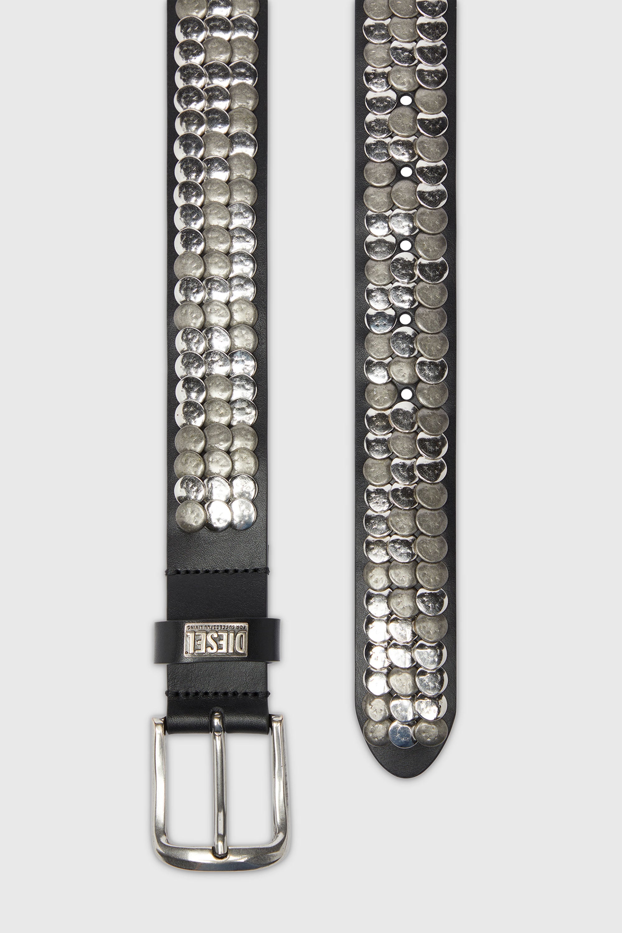 Diesel - B-FULL MIX RIVETS, Cintur&oacute;n 4 cm de cuero con tachuelas all-over Hombre in Negro - 2