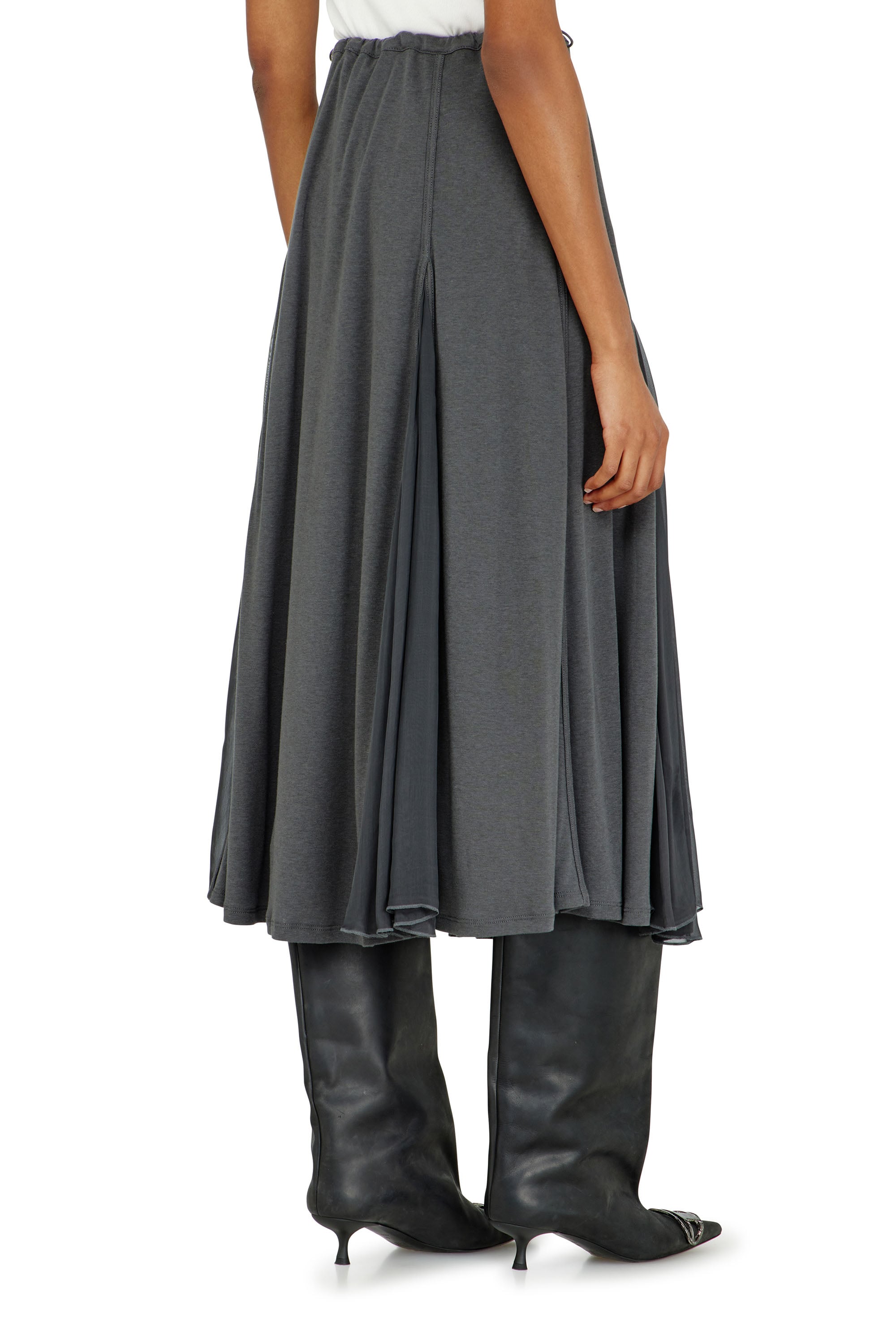Diesel - O-LONGREI, Falda midi de punto acanalado y gasa Mujer in ToBeDefined - 3