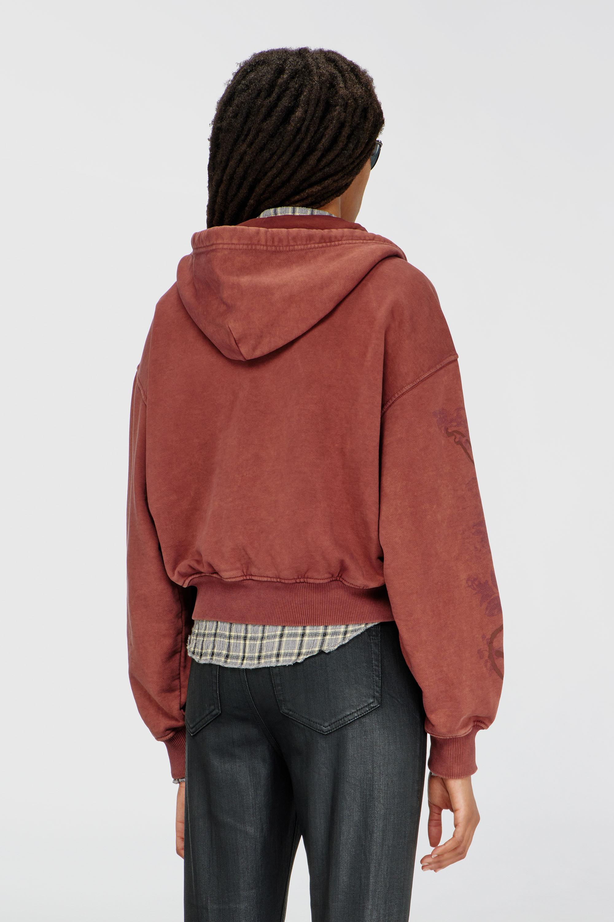 Diesel - F-ELYCY, Sudadera con cremallera y logo floral en relieve Mujer in Rojo - 4