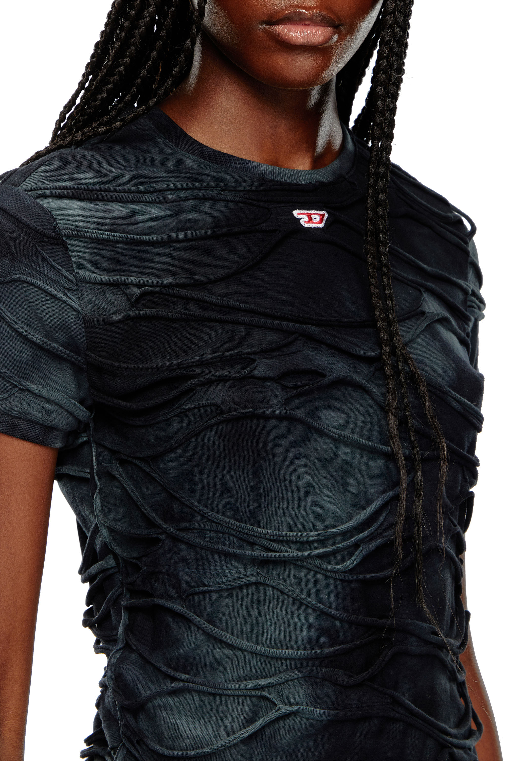 Diesel - T-UNCUTIE-LONG-P1, Mujer Camiseta con hilos flotantes in Negro - Image 5