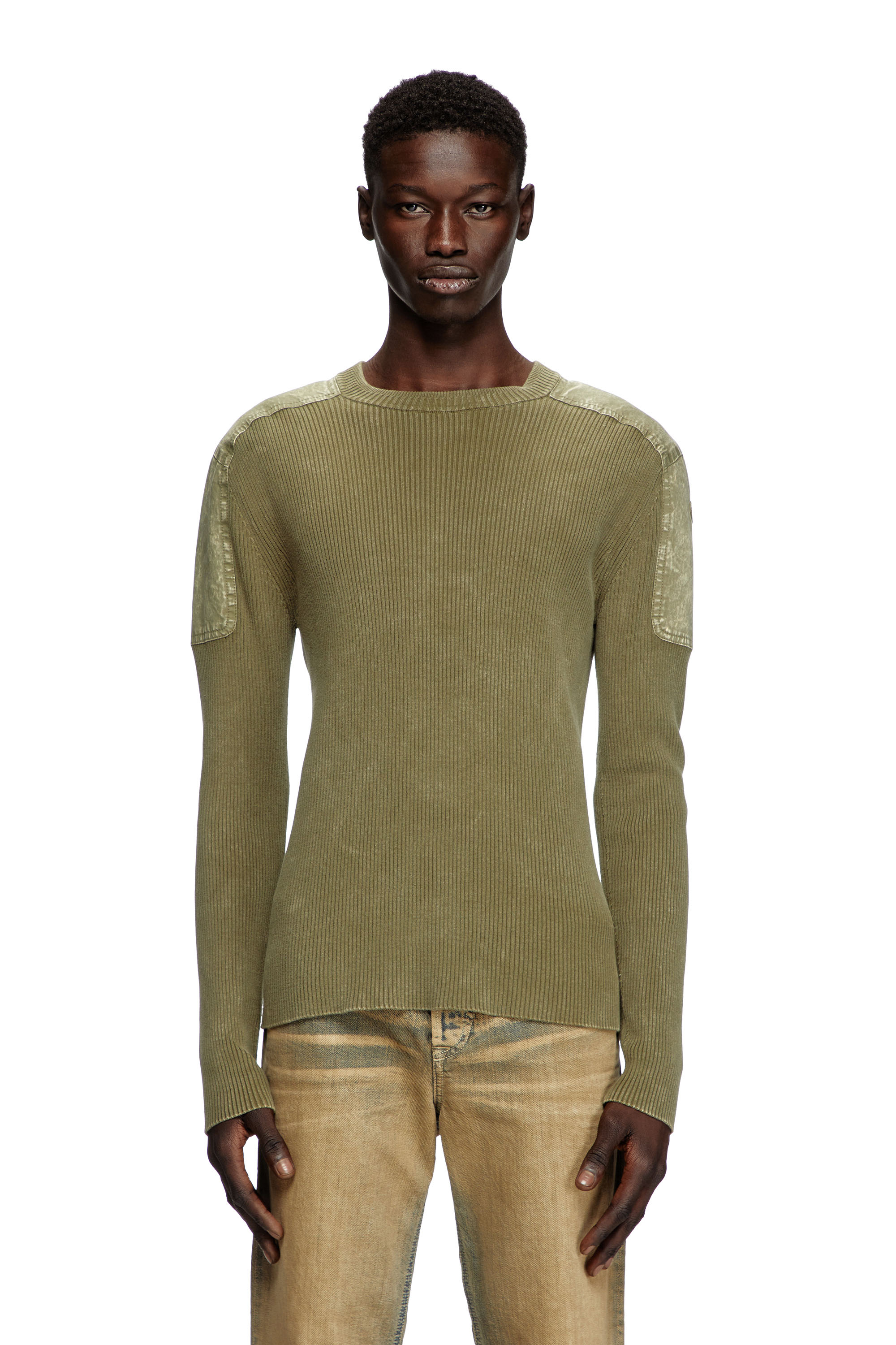 Diesel - K-MARTIN, Jersey con paneles de denim en los hombros Hombre in Verde - 1