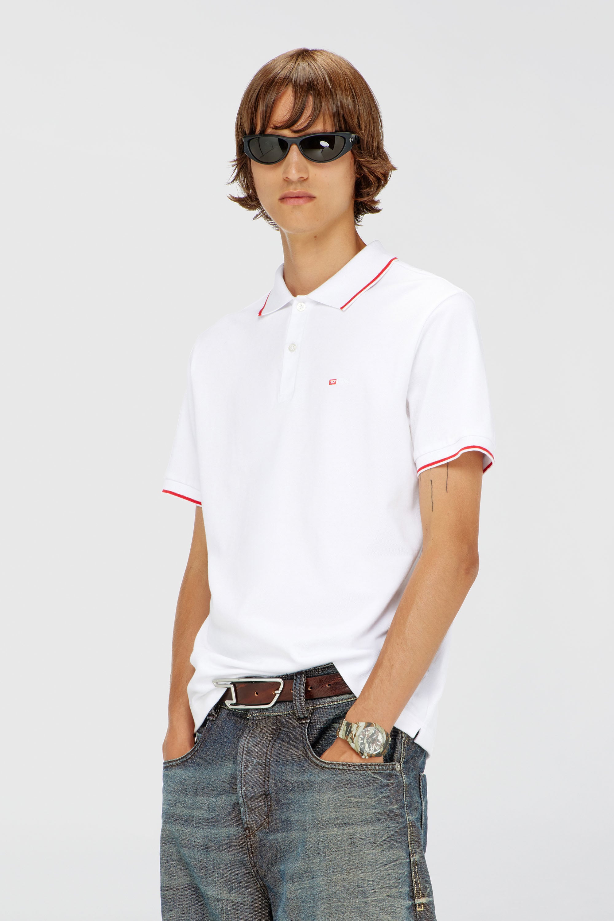 Diesel - T-FERRY-MICRODIV, Polo con peque&ntilde;o bordado Diesel Hombre in Blanco - 1