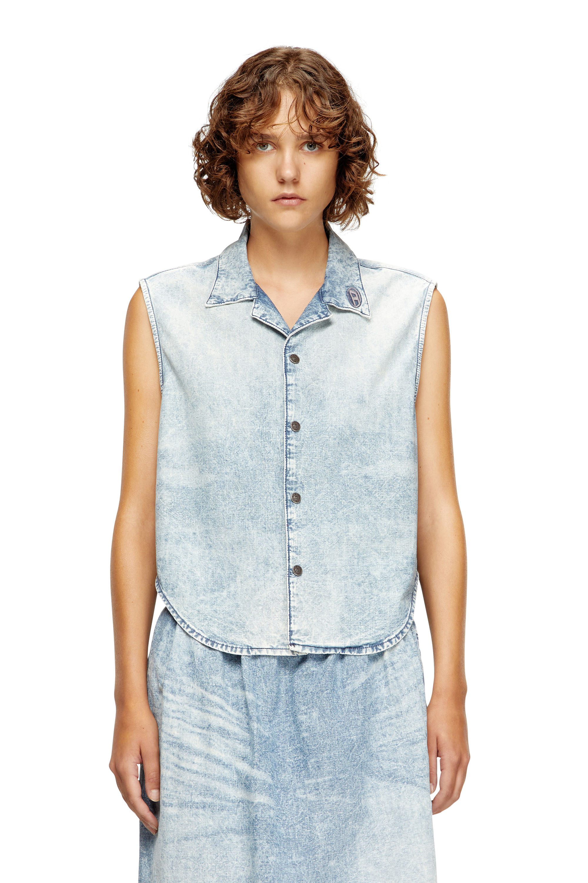Diesel - DE-NABI-S, Top sin mangas en denim efecto mármol Mujer in Azul marino - 3