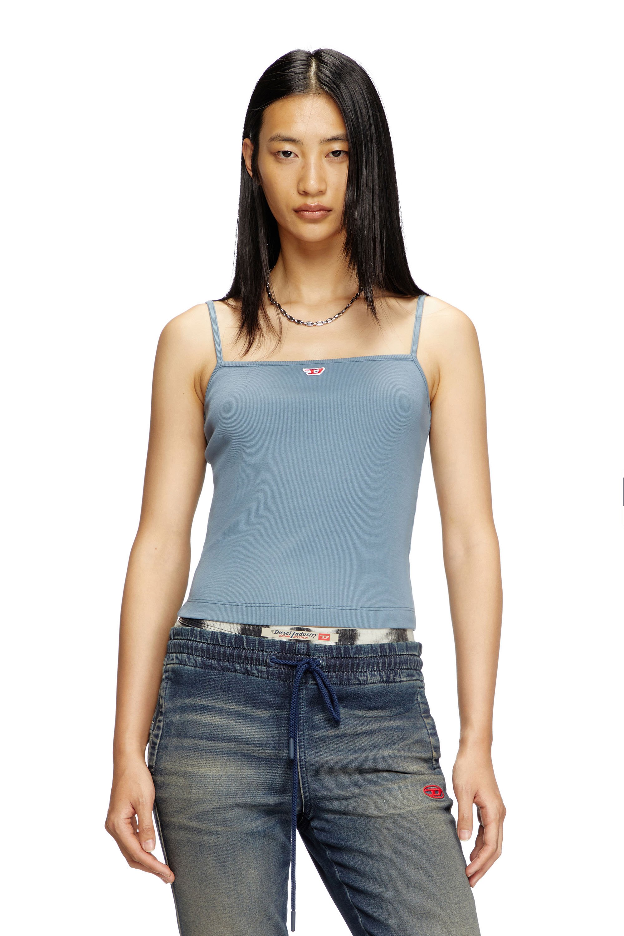 Diesel - T-HOP-D, Top con tiras con parche D bordado Mujer in Azul marino - 1