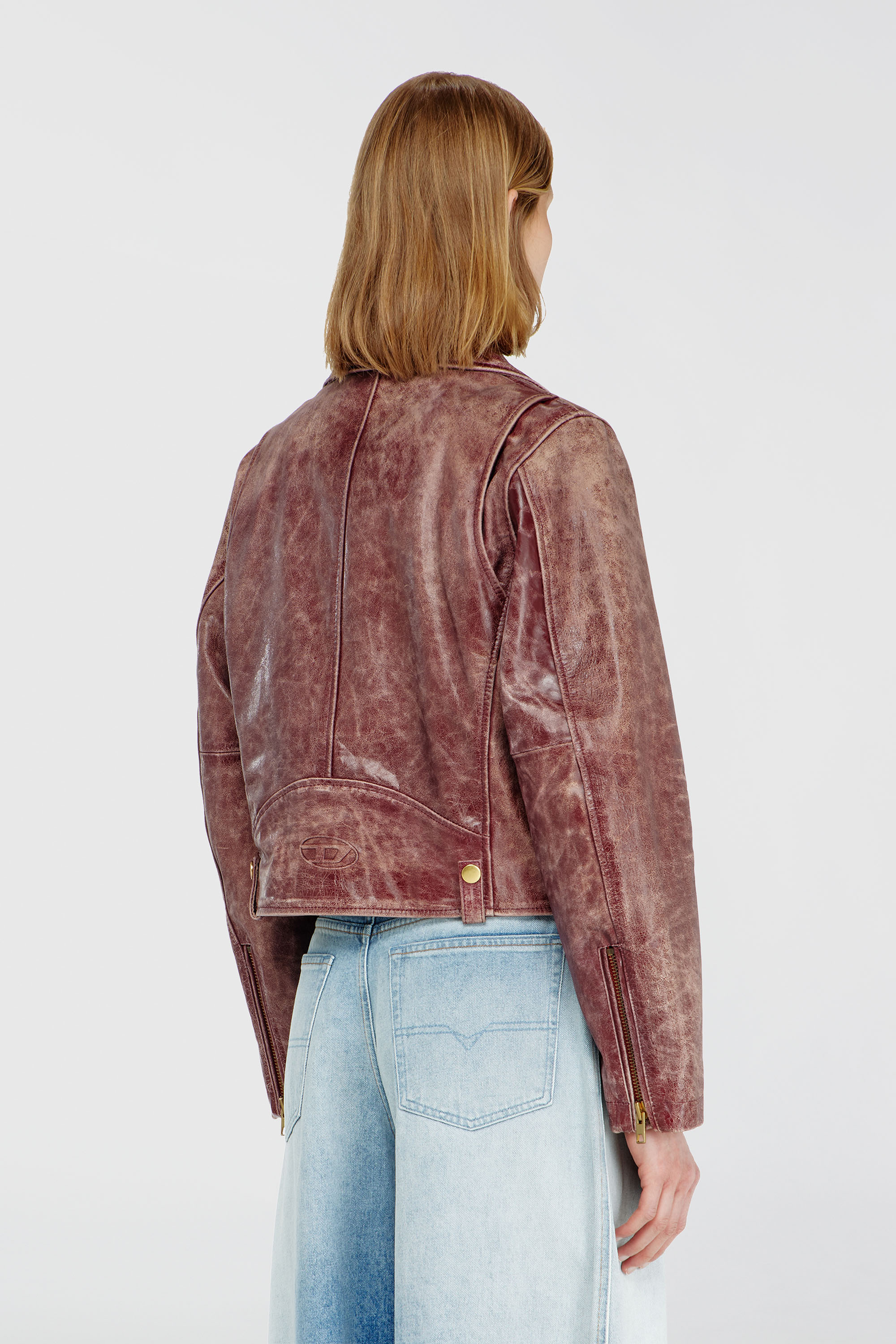 Diesel - L-UNATIC-T1, Chaqueta biker de piel tratada Mujer in Rojo - 4