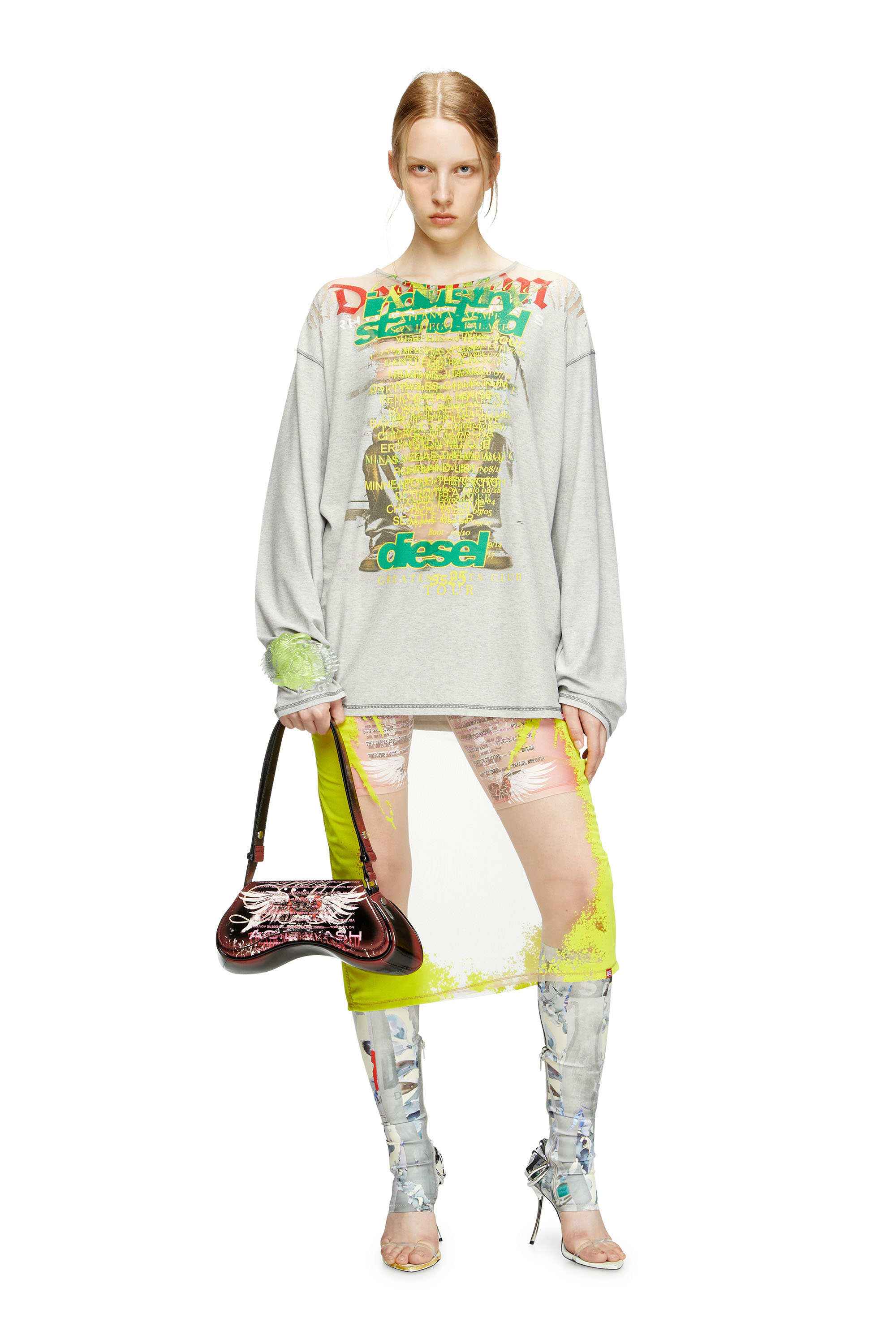 Diesel - T-JERRY-B, Camiseta de manga larga con estampado de letras de canciones Unisex in Gris - 7