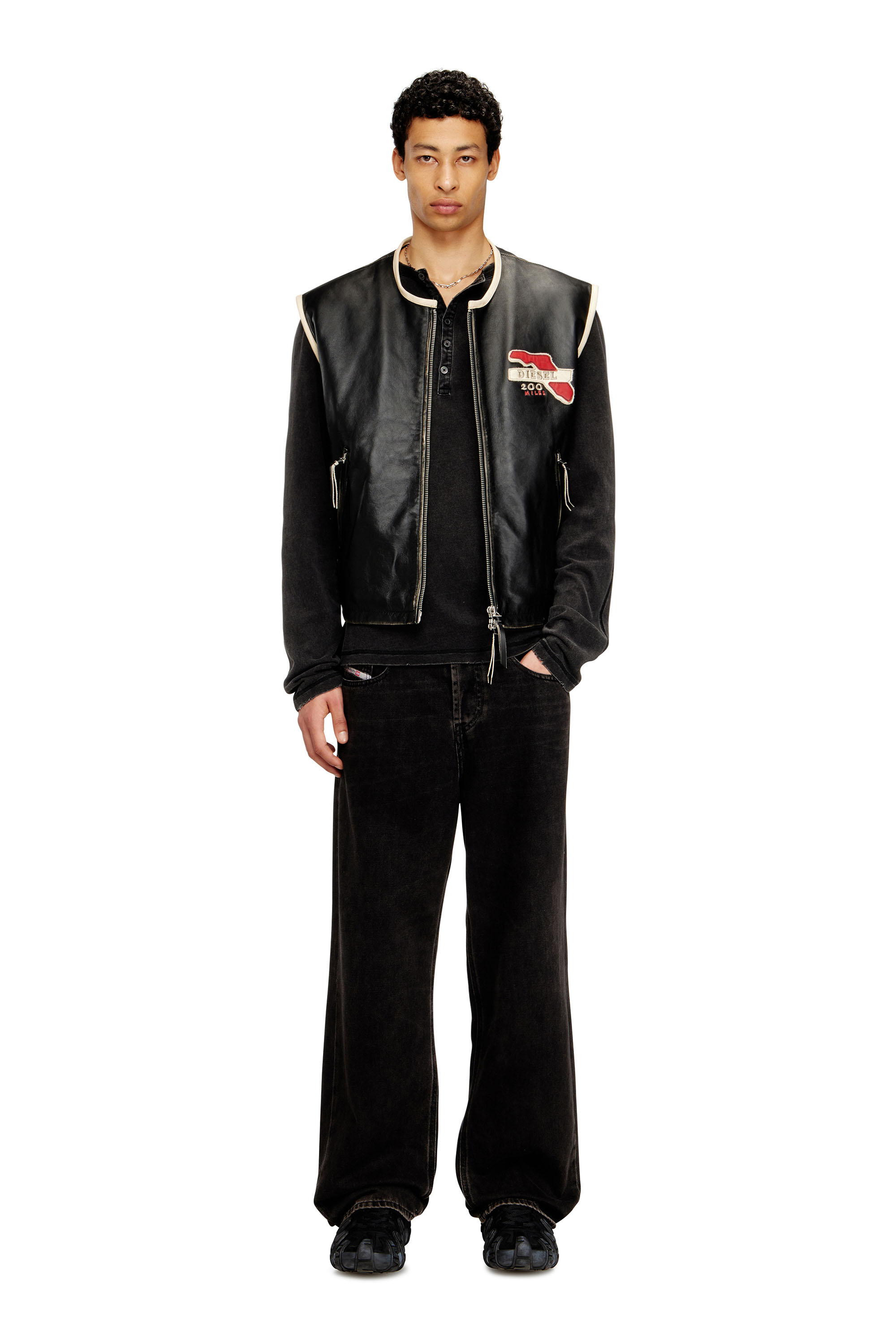 Diesel - L-FLYING-20TH, Chaleco de cuero con parches bordados Hombre in Negro - 2