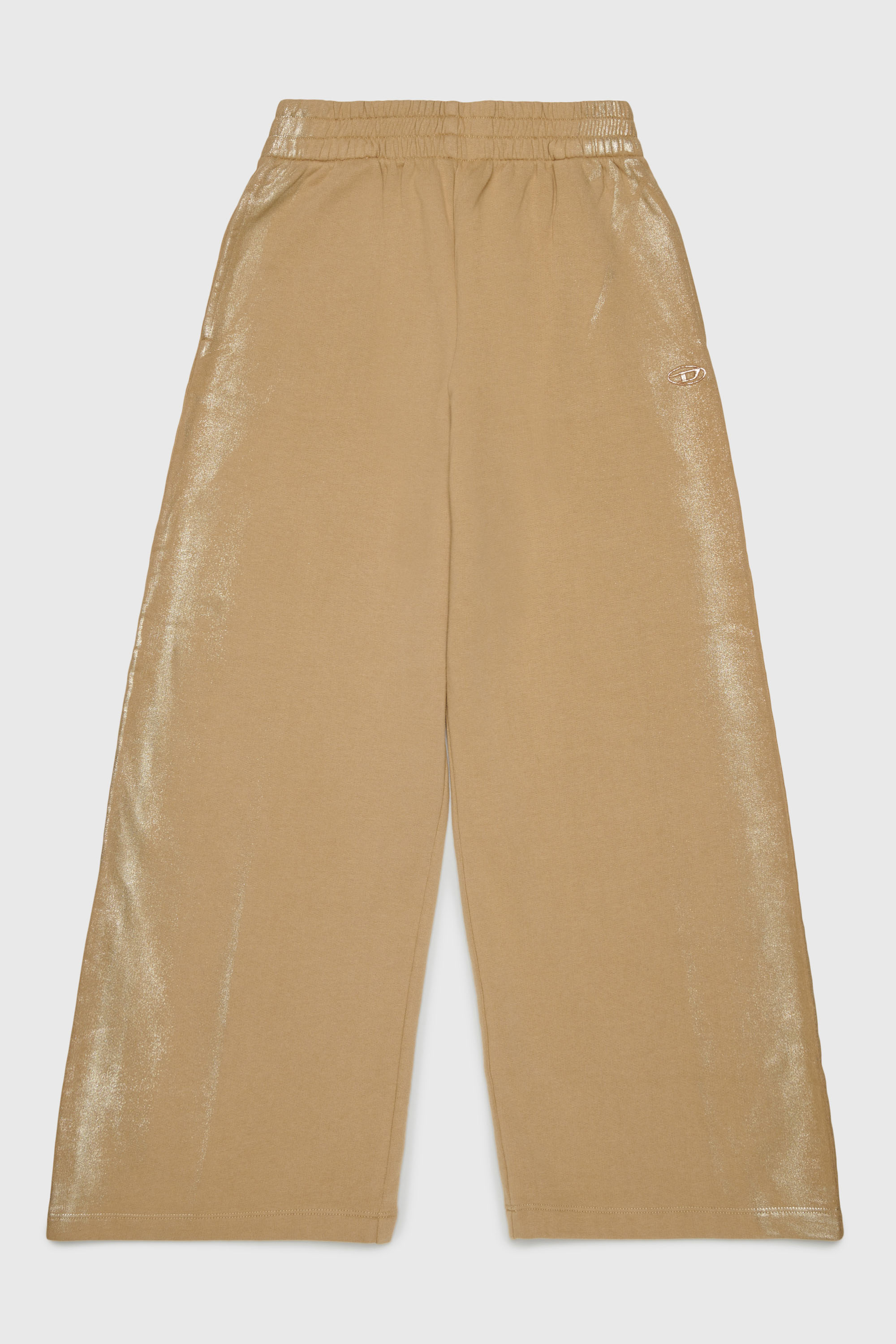 Diesel - PAELIC, Pantal&oacute;n sweatpants wide-leg con efecto met&aacute;lico Mujer in Marr&oacute;n - 1