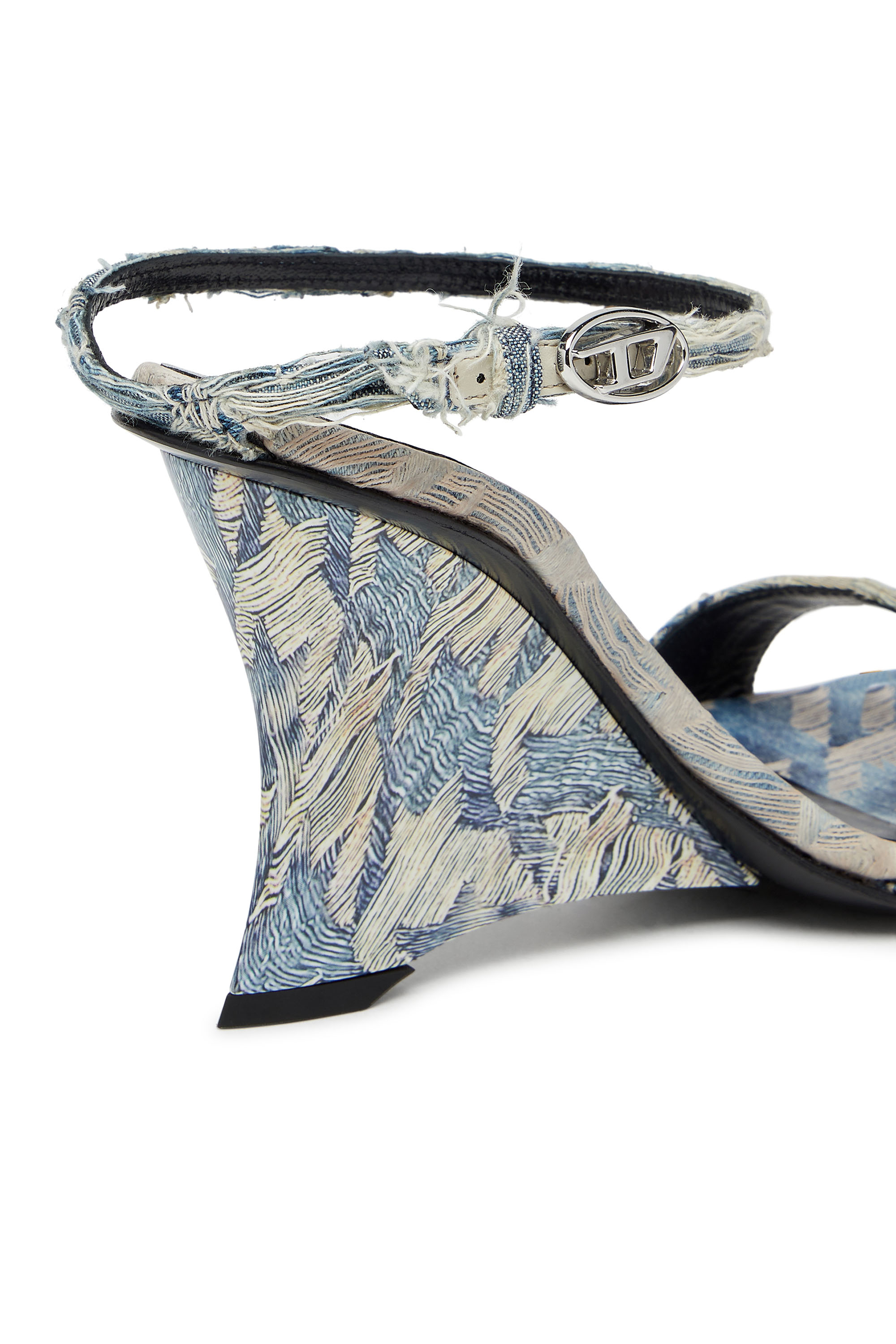 D-AMBER SANDAL WEDGE, Light Blue Diesel - D-AMBER SANDAL WEDGE, Woman's D-Amber-Wedge sandals in jacquard denim in Light Blue - 4