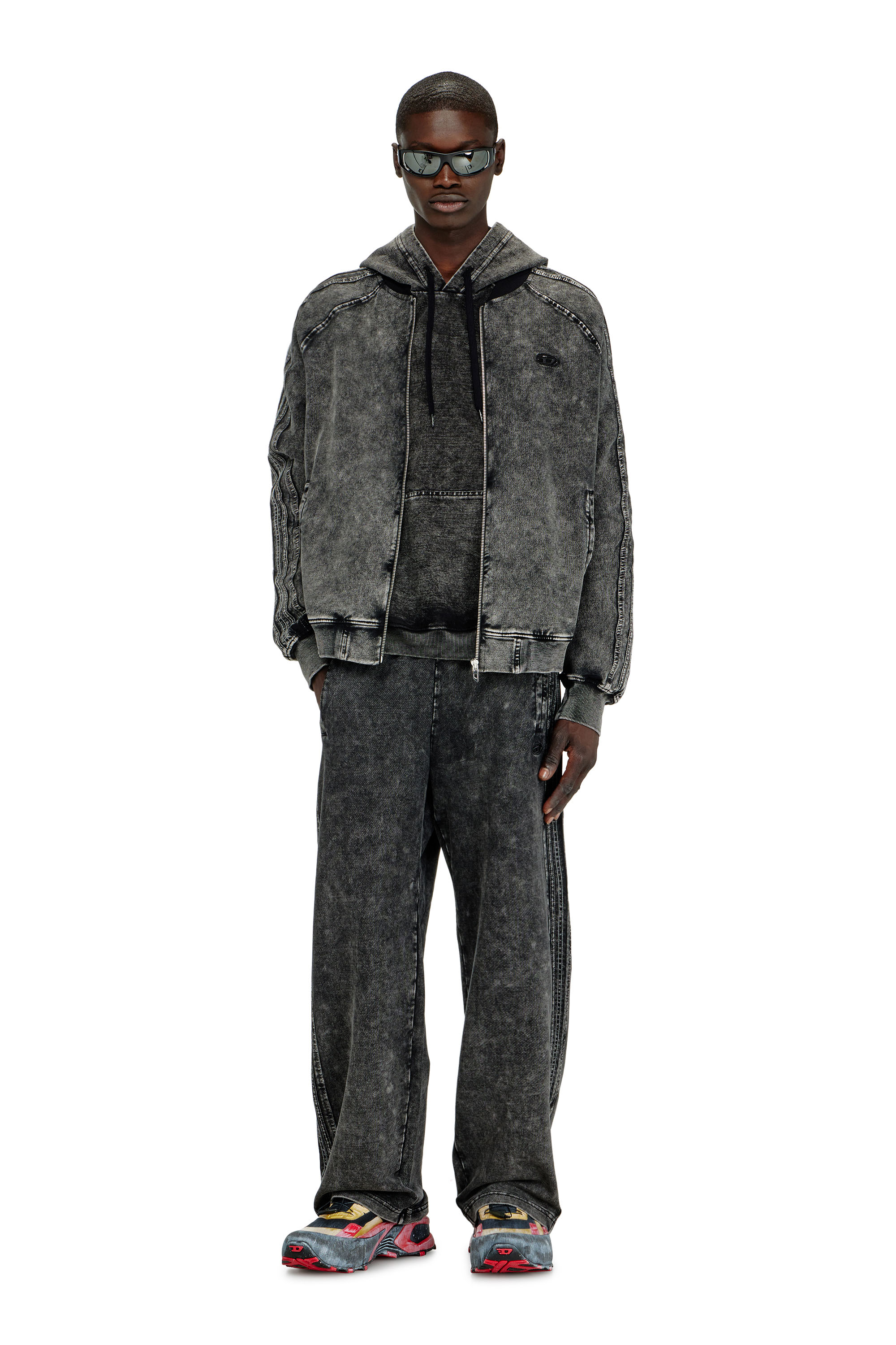 Diesel - S-ALT, Sudadera con cremallera y bandas en las mangas Hombre in Negro - 1