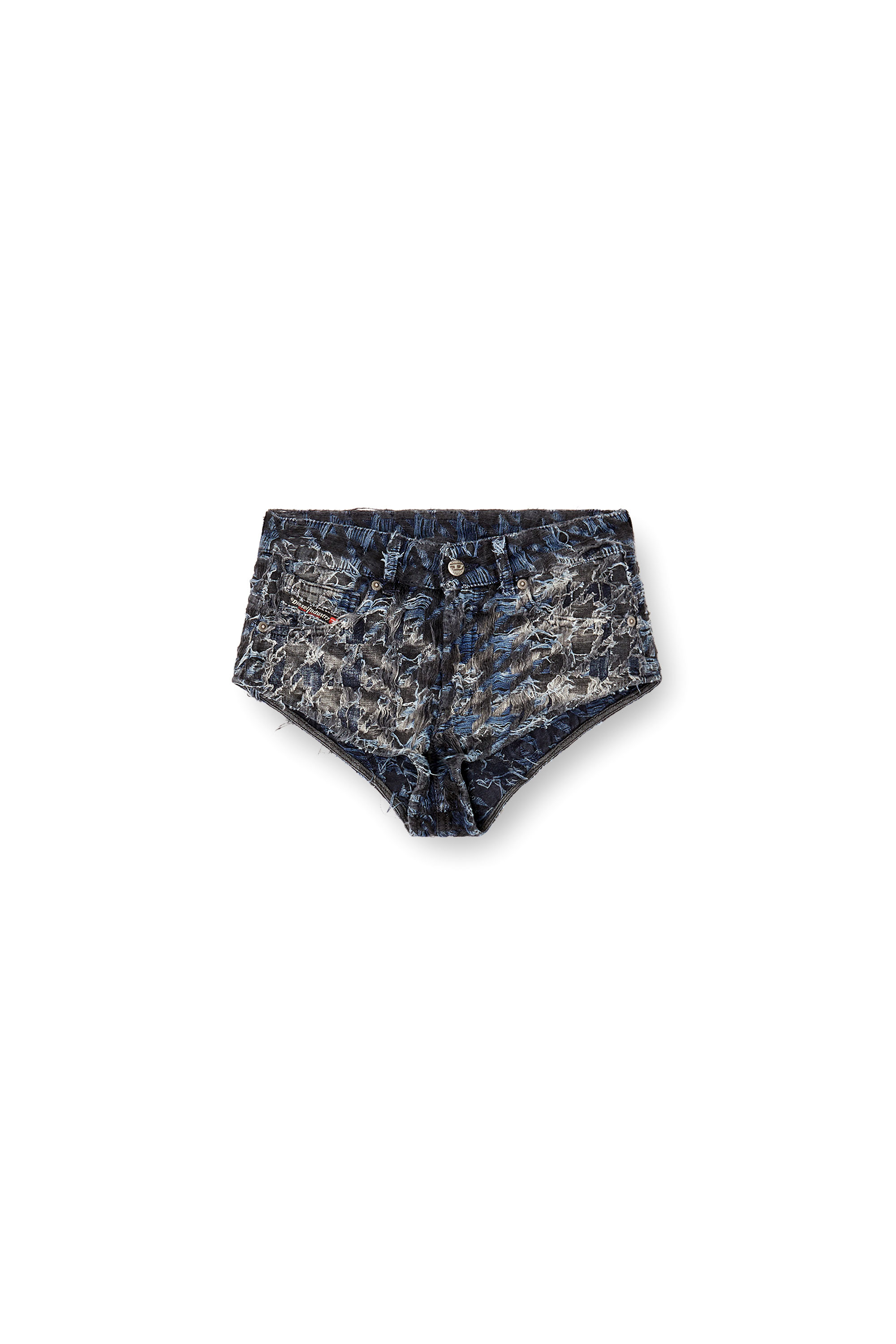 Diesel - DE-JIZZ-FSH2, Pantalones cortos en denim lavado tie-dye con diseño de pata de gallo Mujer in Azul marino - 3