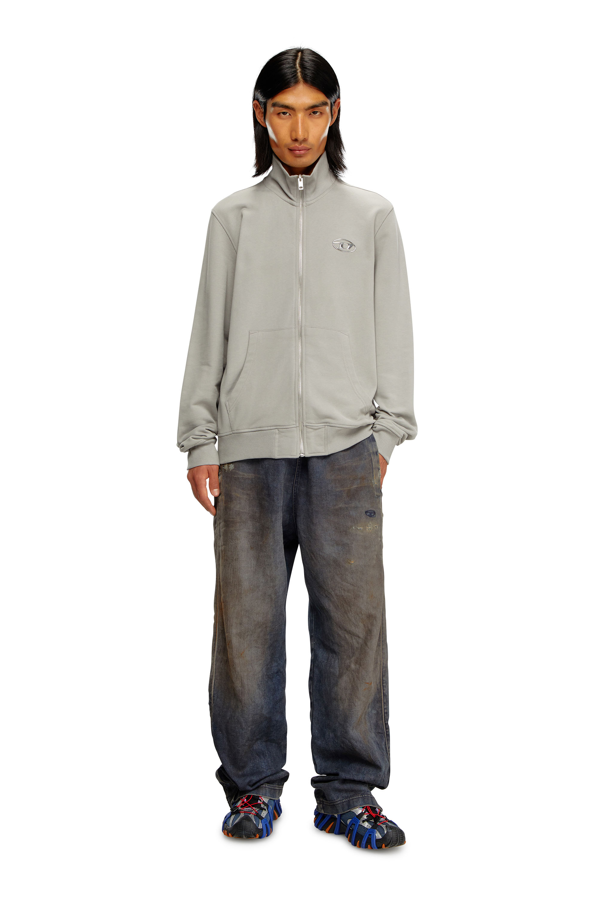Diesel - S-GINNI-ZIP-OD, Sudadera con cremallera con logotipo metálico Hombre in Gris - 1