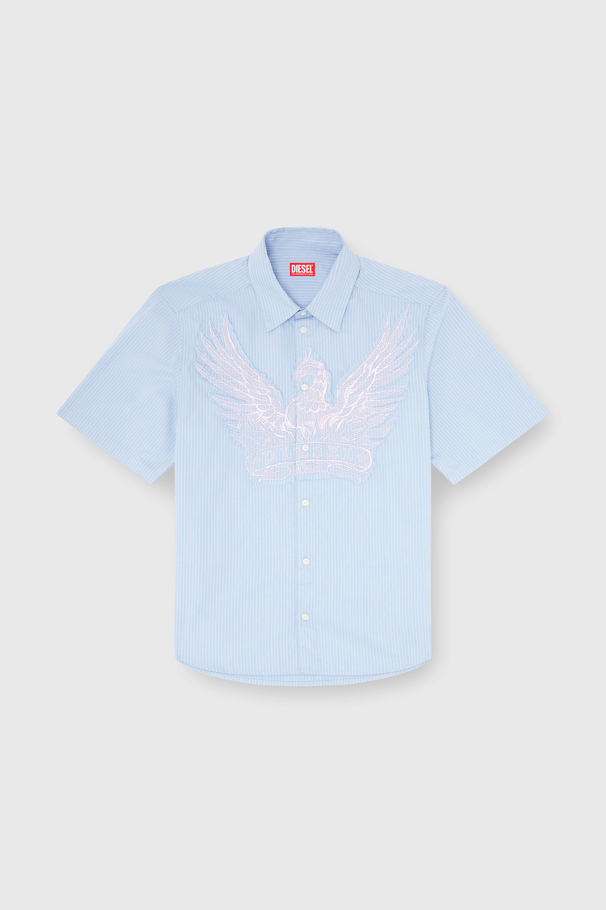 Diesel - S-SIMPLY-SS-AGCZ, Camisa de popelina a rayas con patch bordado Hombre in Azul marino - 2