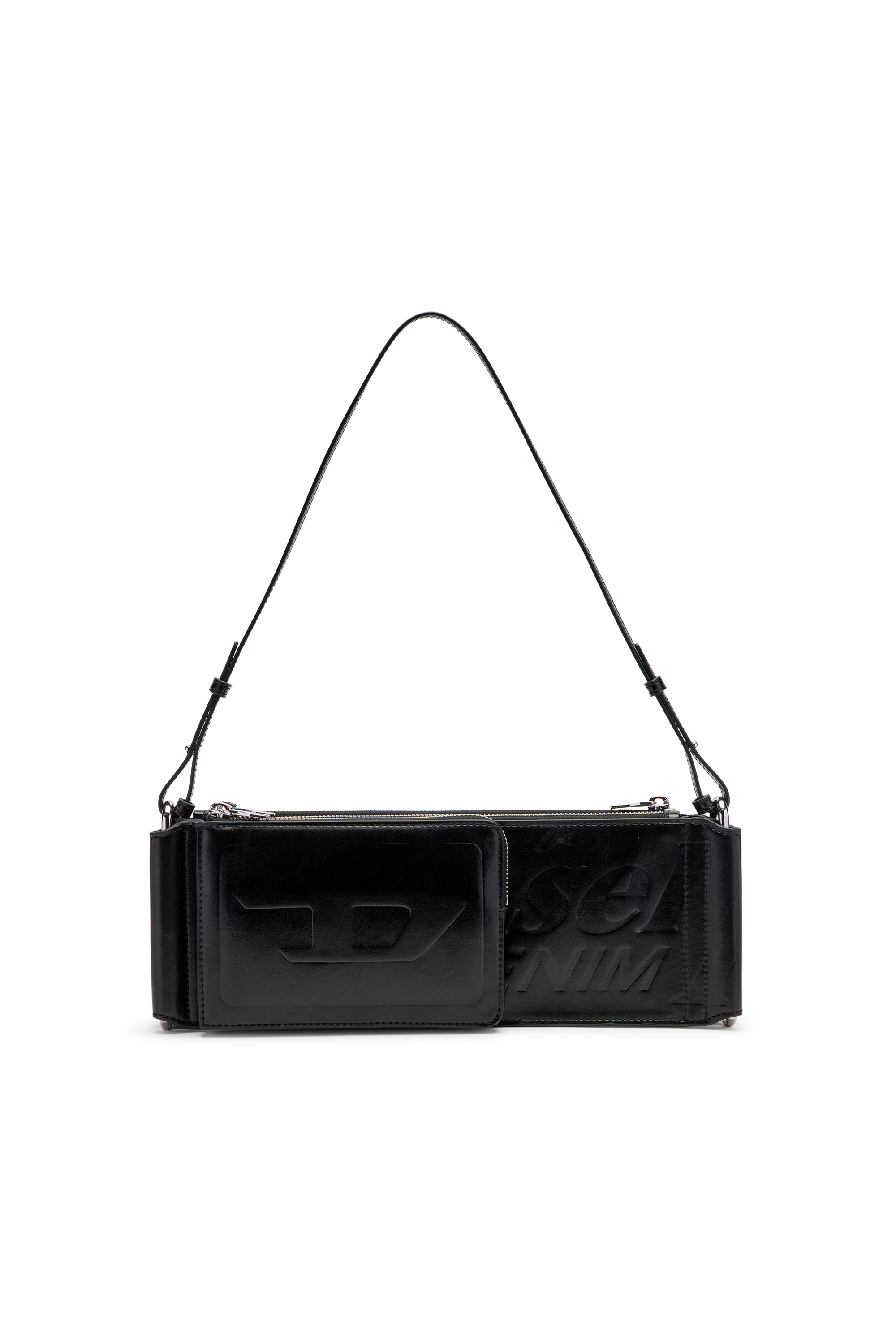 Diesel - FLAG-D SHOULDER BAG X, Flag-D-Bandolera modular con logo en relieve y lavado oscuro Unisex in Negro - 1