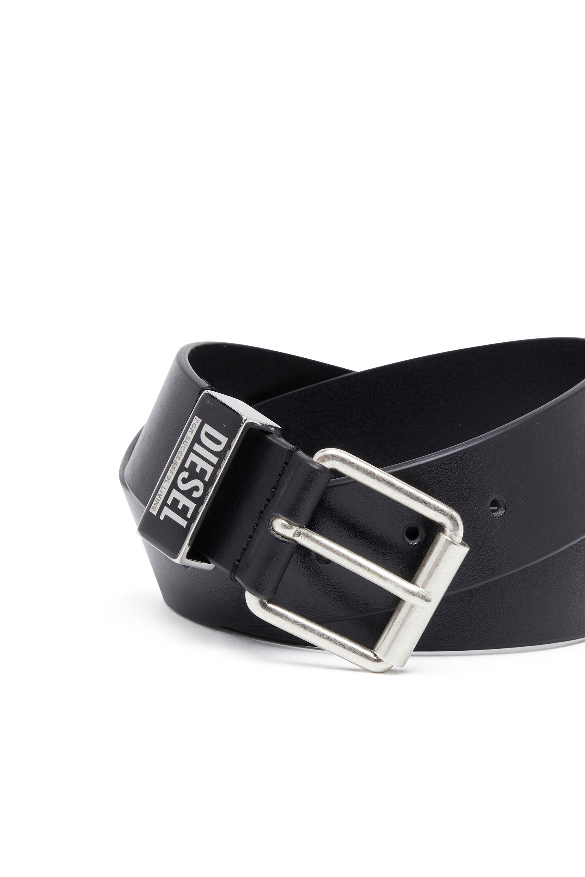 Diesel - B-GLOSSY LOOP 40, Cinturón 3.9 cm de piel con trabilla esmaltada con logotipo Hombre in Negro - 3