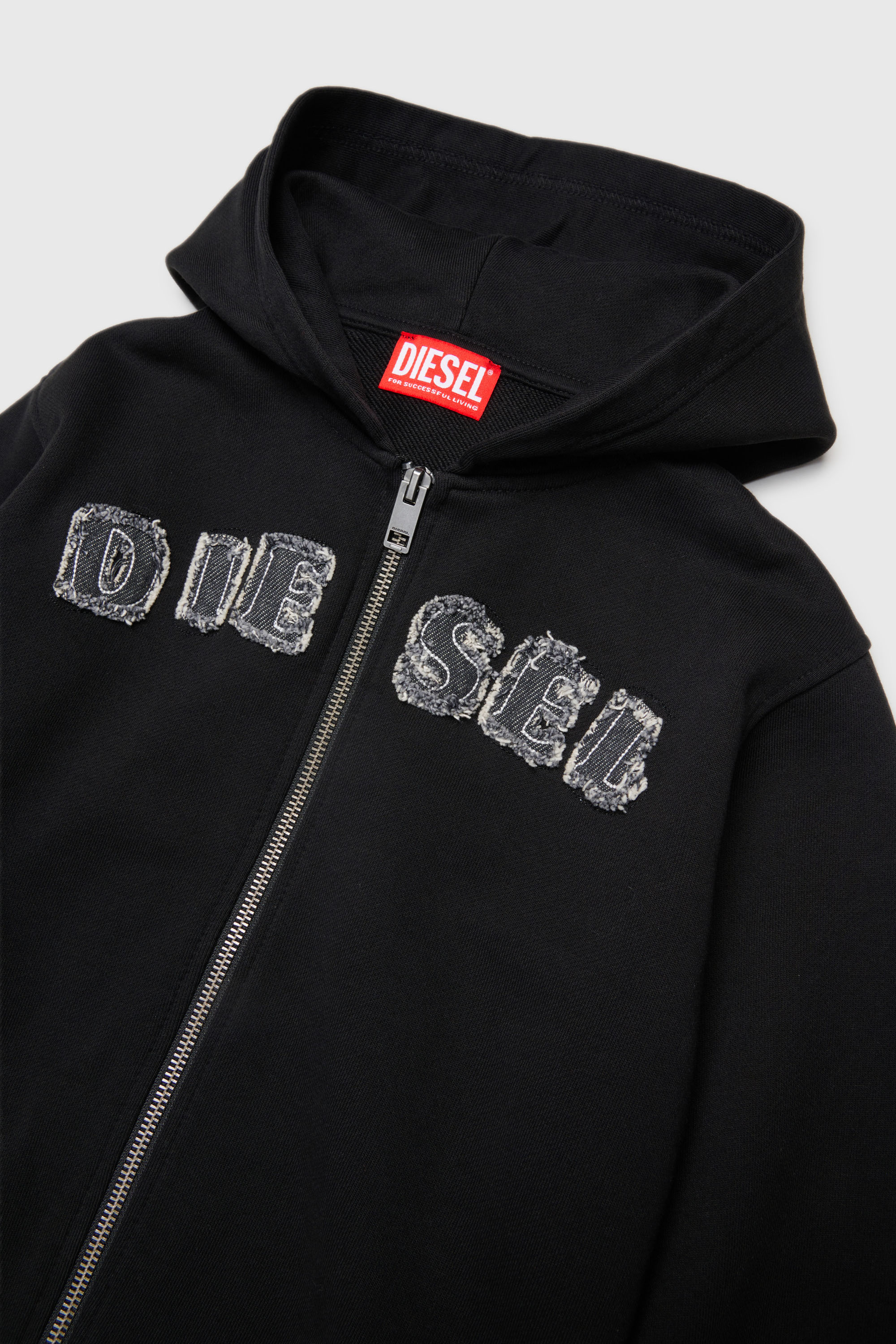 Diesel - SJEANSHOOD OVER, Sudadera con cremallera y letras de logo deshilachadas Hombre in ToBeDefined - 2