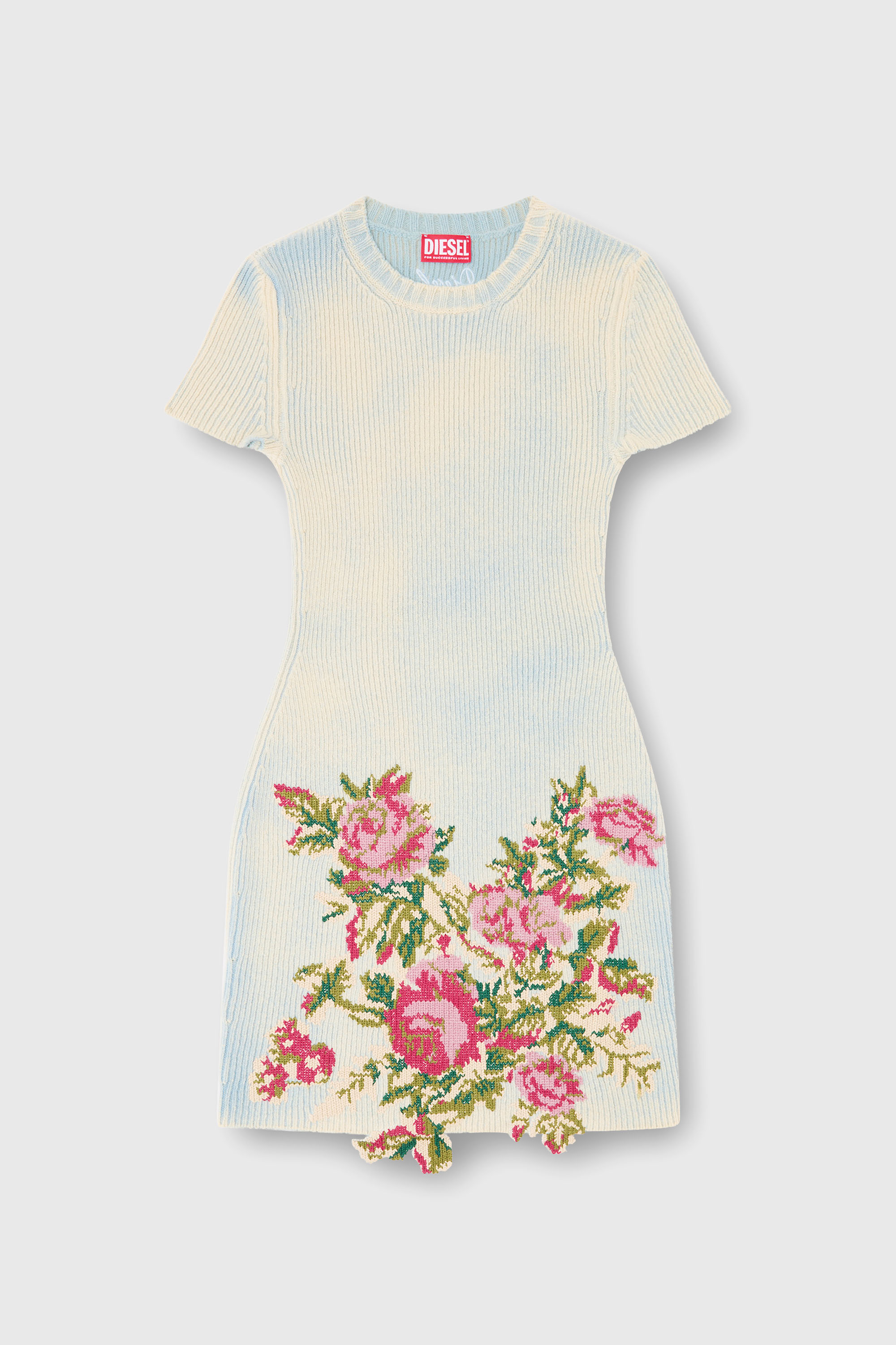 Diesel - M-RINNIE, Vestido corto de punto mezcla de lana con flores Mujer in Multicolor - 2