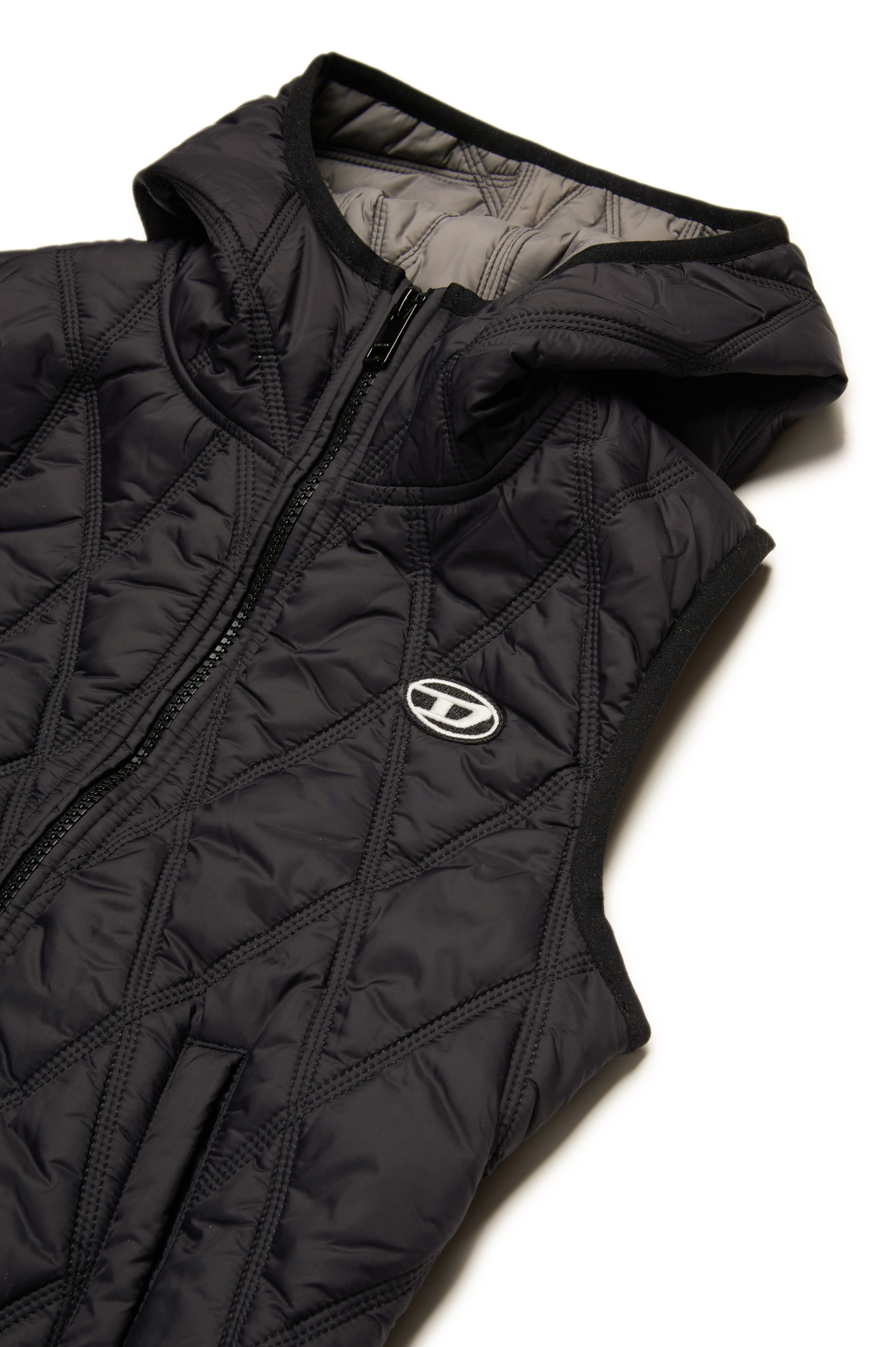 Diesel - JFOSSIR, Chaleco acolchado con capucha Unisex in Negro - 3