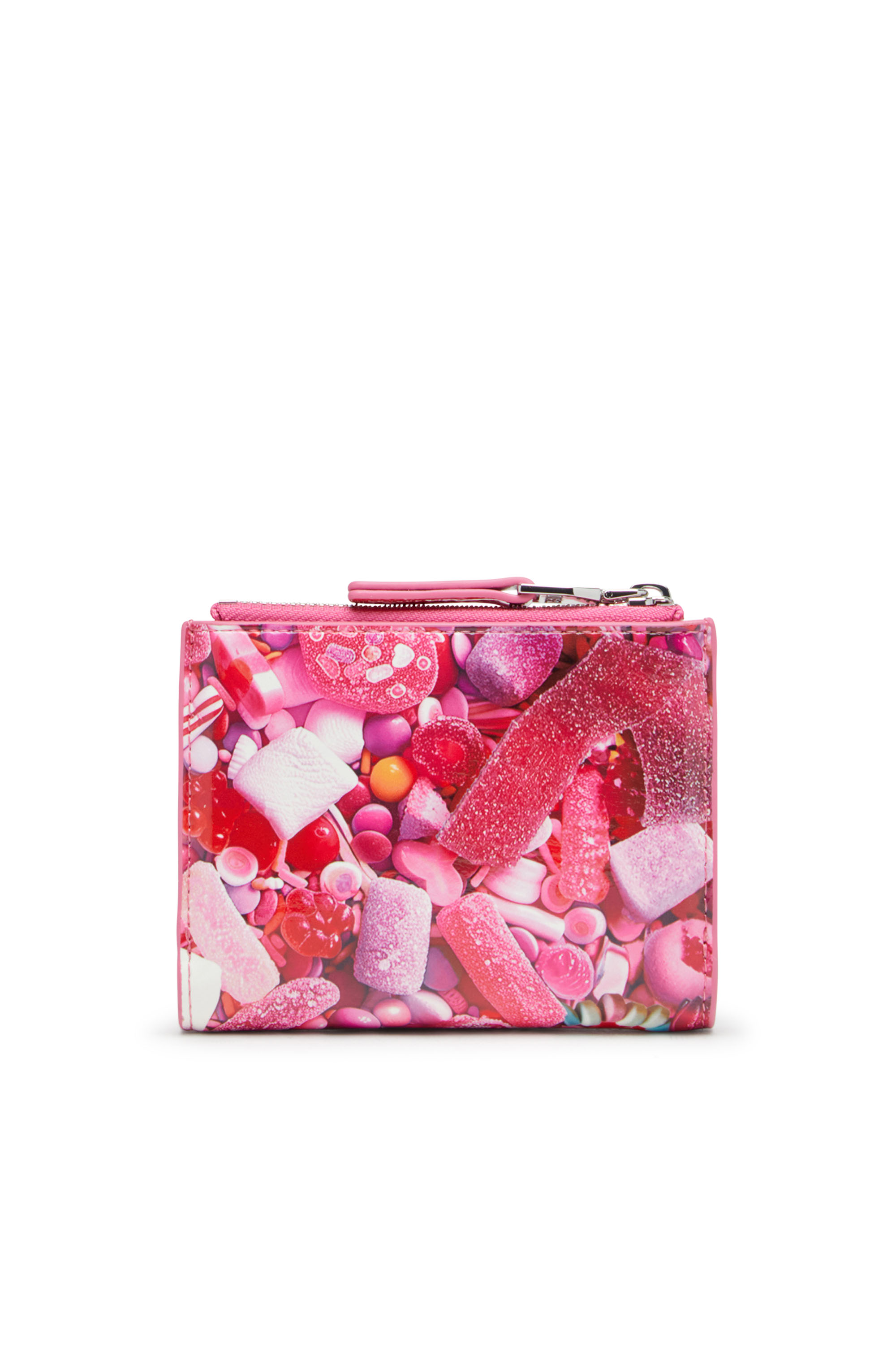 Diesel - PLAY BI-FOLD ZIP II, Cartera pequeña de poliuretano brillante estampado Mujer in Rosa - 2