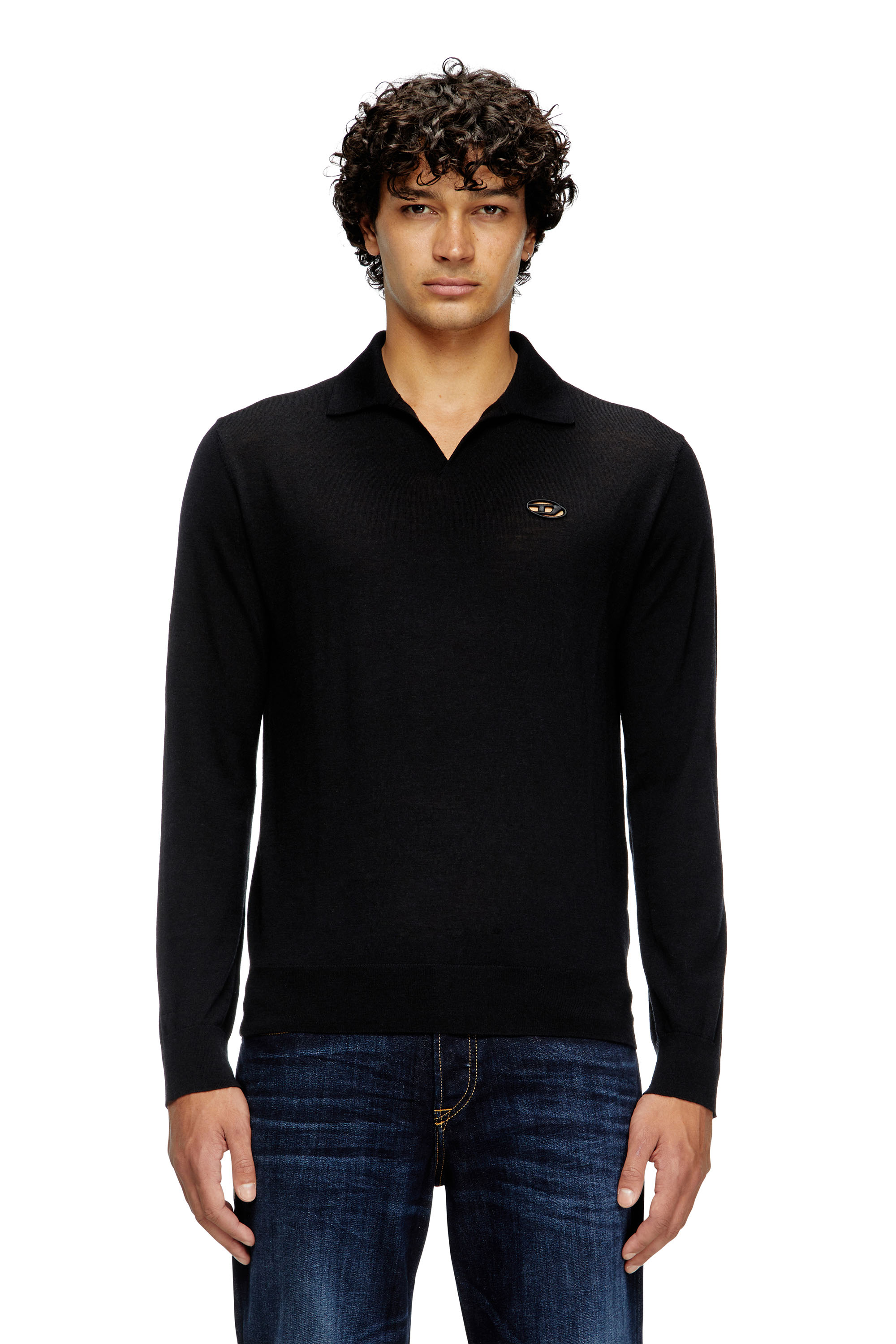 Diesel - K-GLARE, Jersey de lana con cuello polo Hombre in Negro - 1