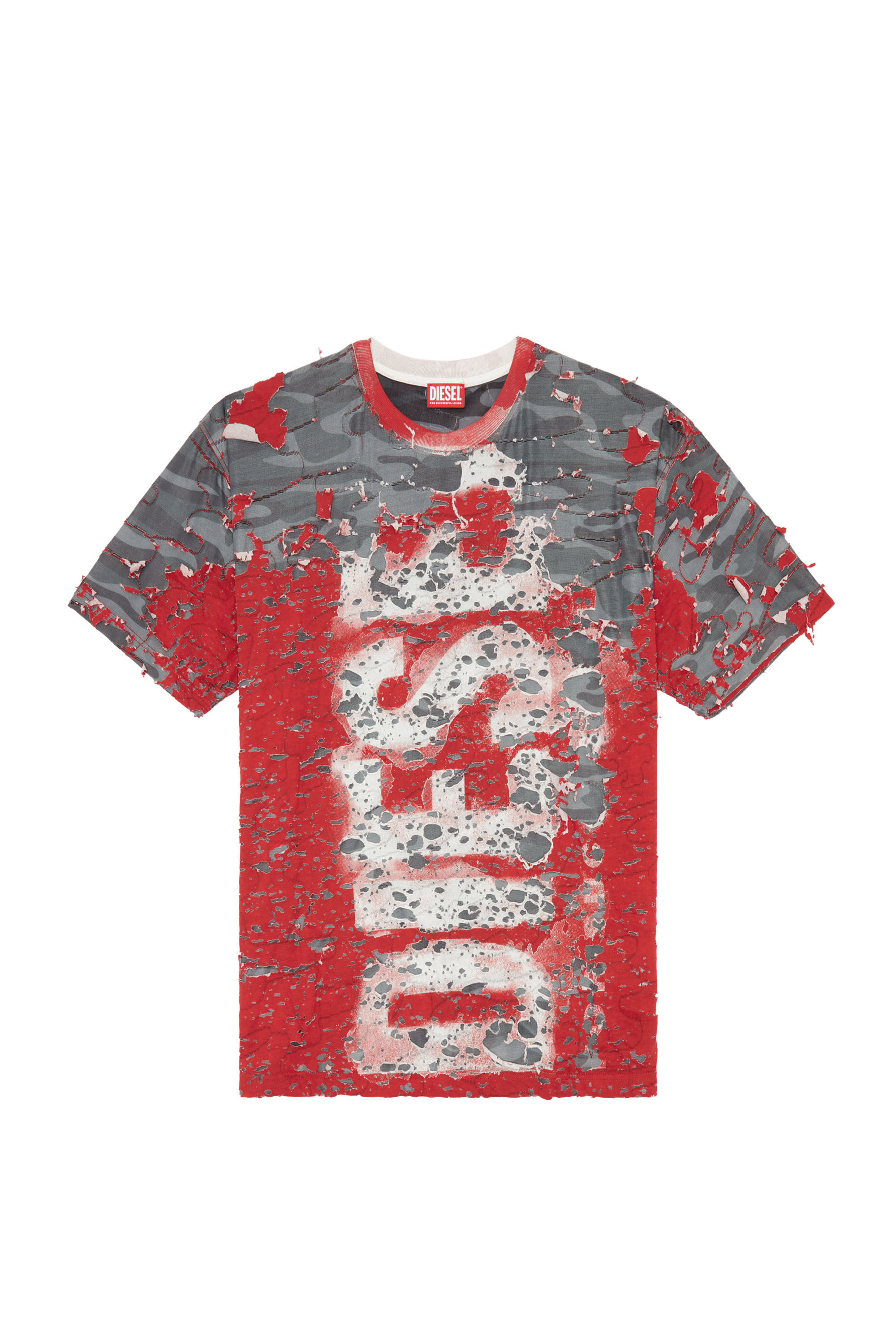 Diesel - T-BOXT-PEEL, Camiseta con logotipo en tejido destruido Hombre in Rojo - 2