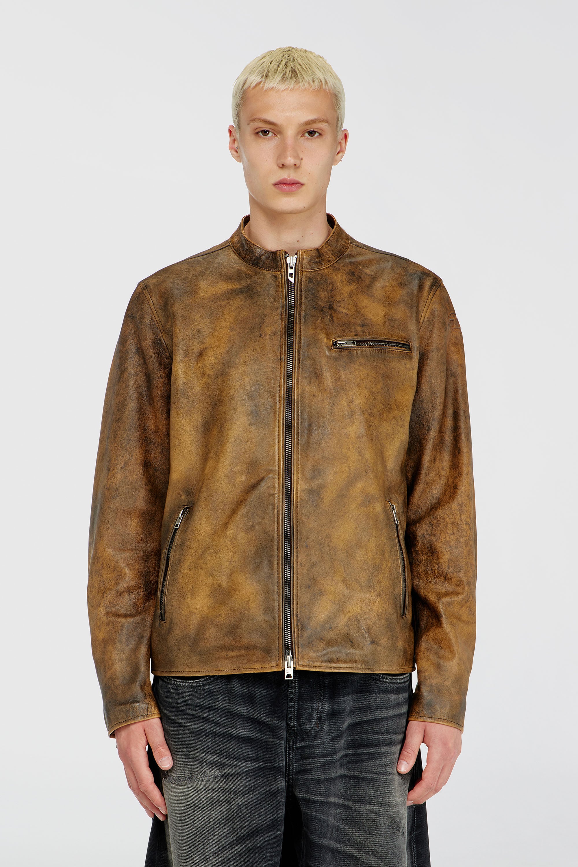 Diesel - L-ZAD-KNCZ, Chaqueta biker de piel tratada Hombre in Marr&oacute;n - 1