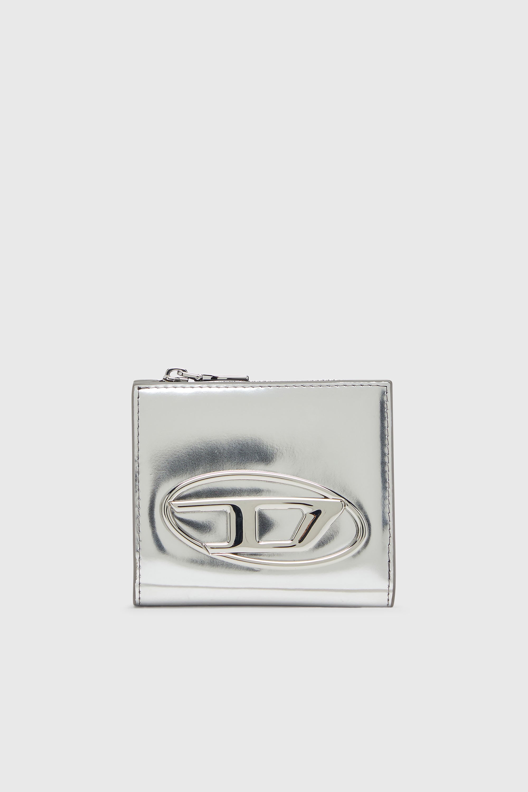 Diesel - 1DR BI FOLD ZIP L, Tarjetero de cuero espejado que se pliega por la mitad Mujer in Plateado - 1
