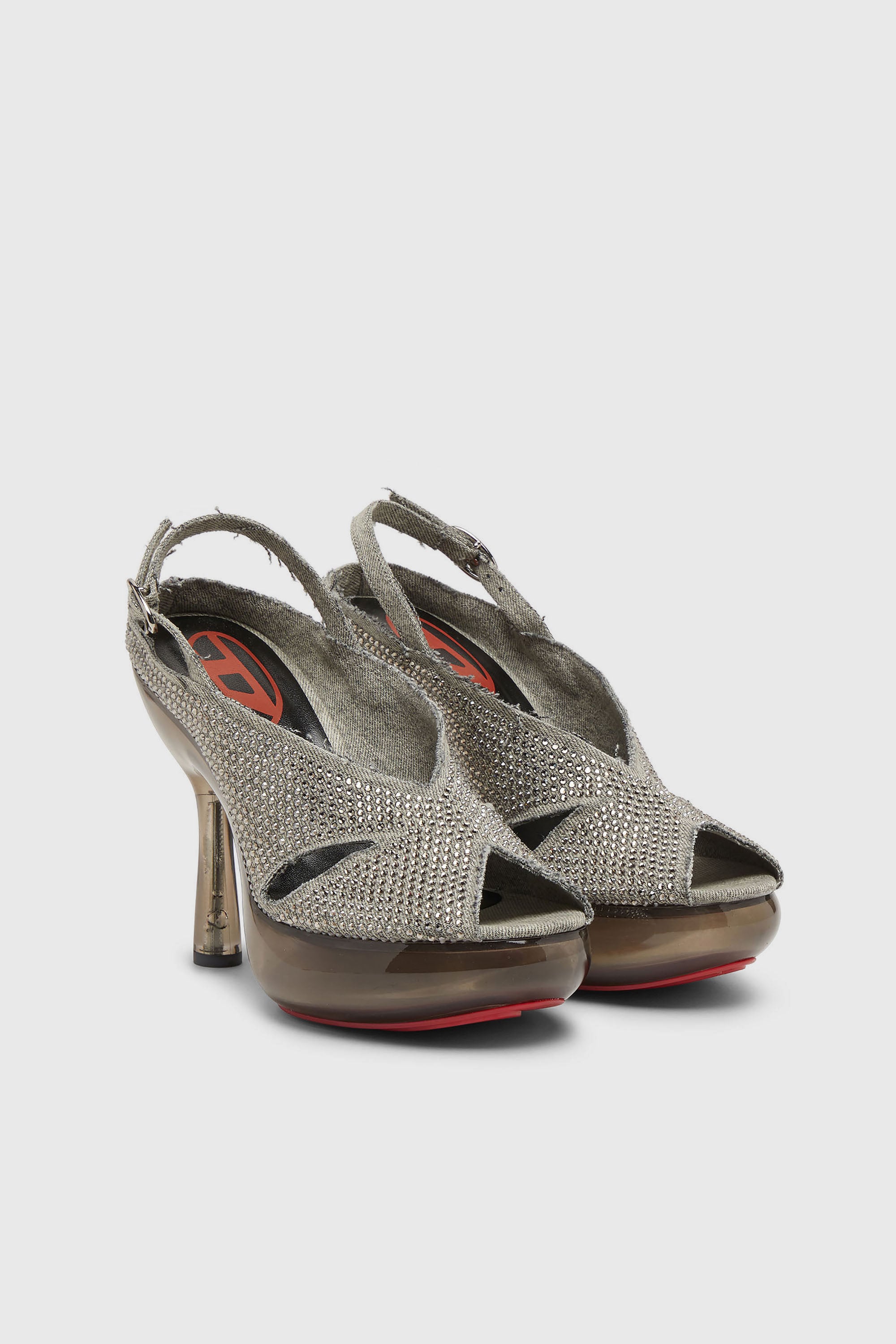 Diesel - D-LAKE PLATFORM SDL, D-Lake-Sandalias de platformas en denim cristal y plexigl&aacute;s Mujer in Gris - 2