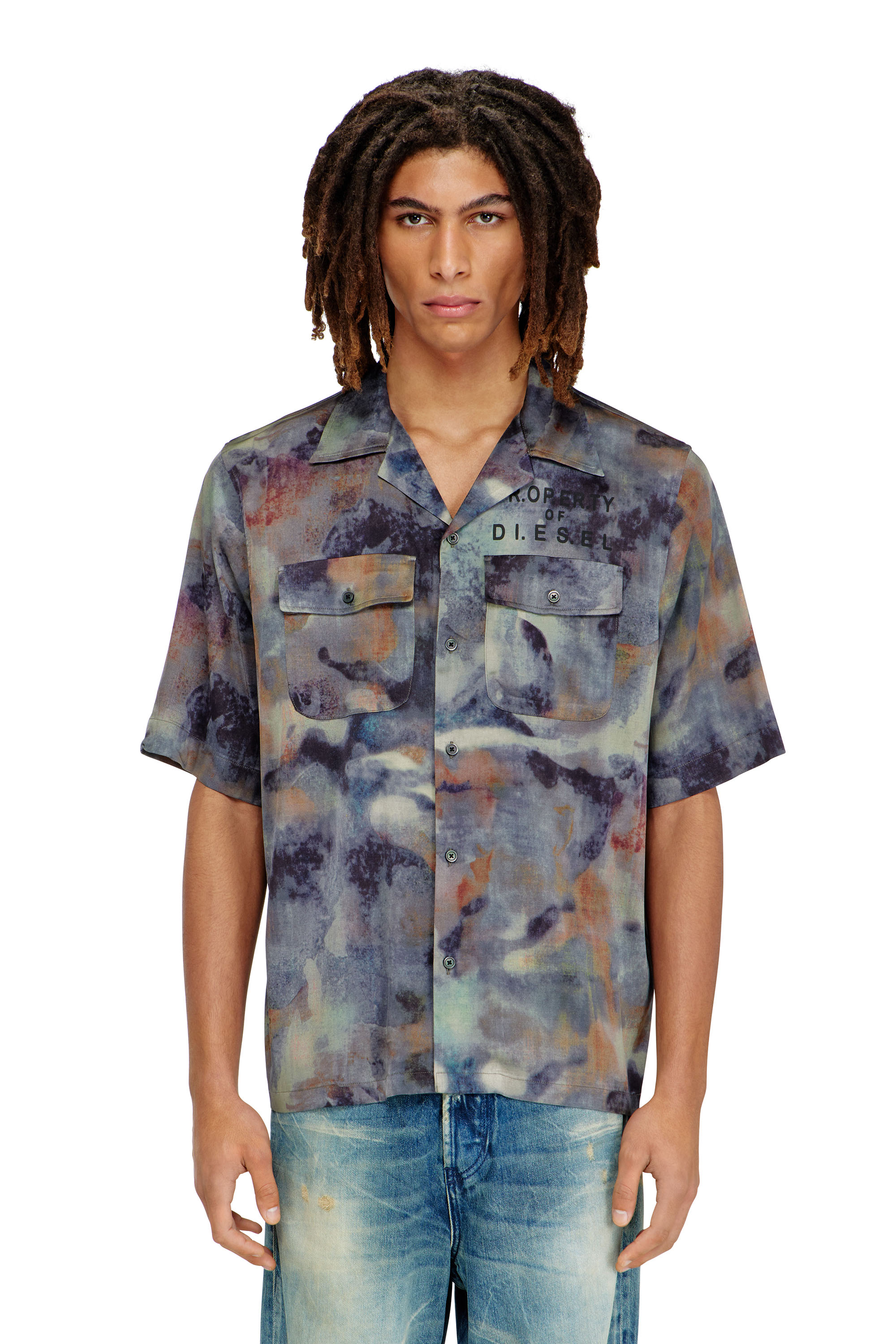 Diesel - S-BRACK-DMBN, Camisa de sat&eacute;n con estampado de camuflaje integral Hombre in Multicolor - 1