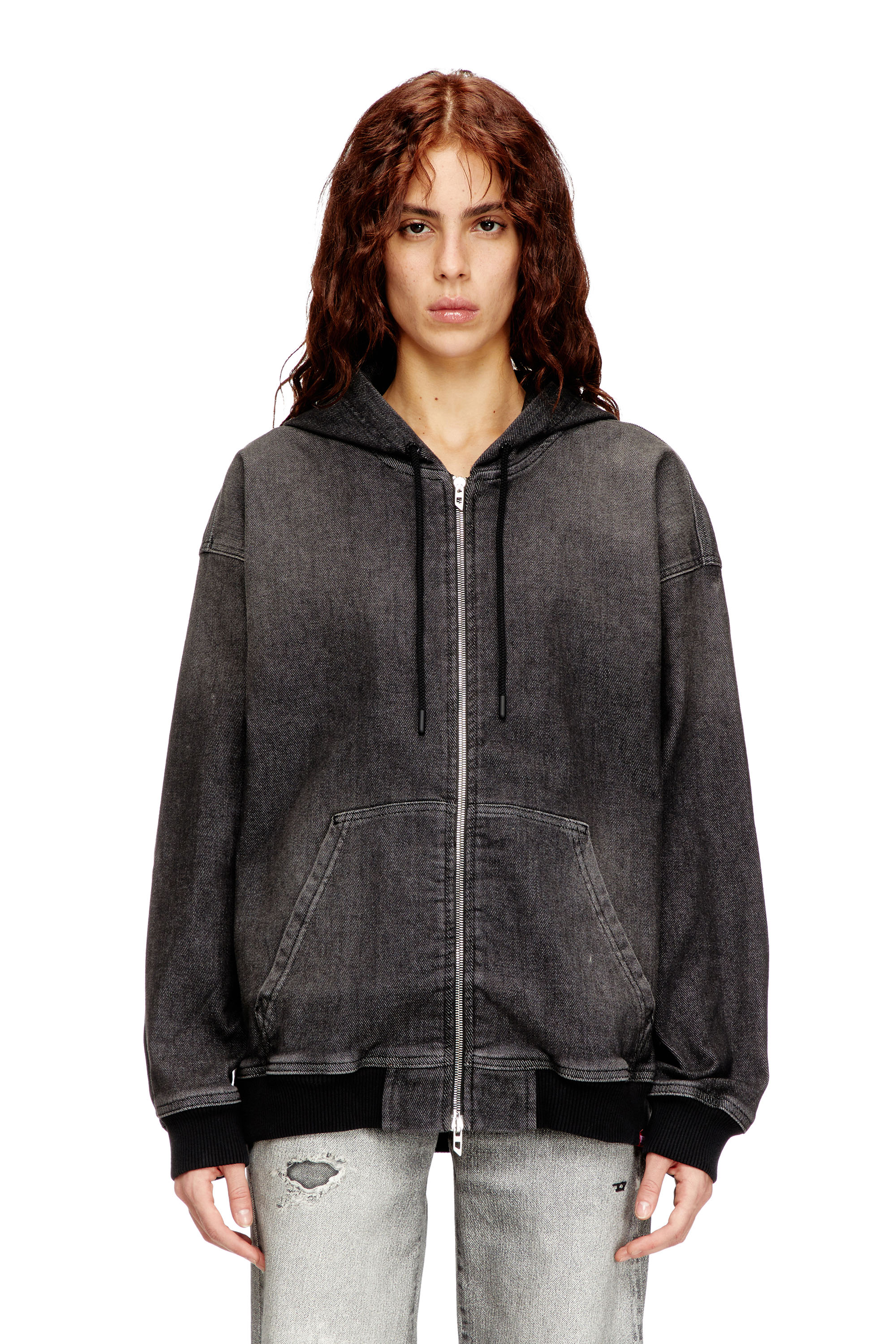 Diesel - D-GIRI-S TRACK, Sudadera con capucha y cremallera de Track Denim con efecto de suciedad Unisex in Negro - 1