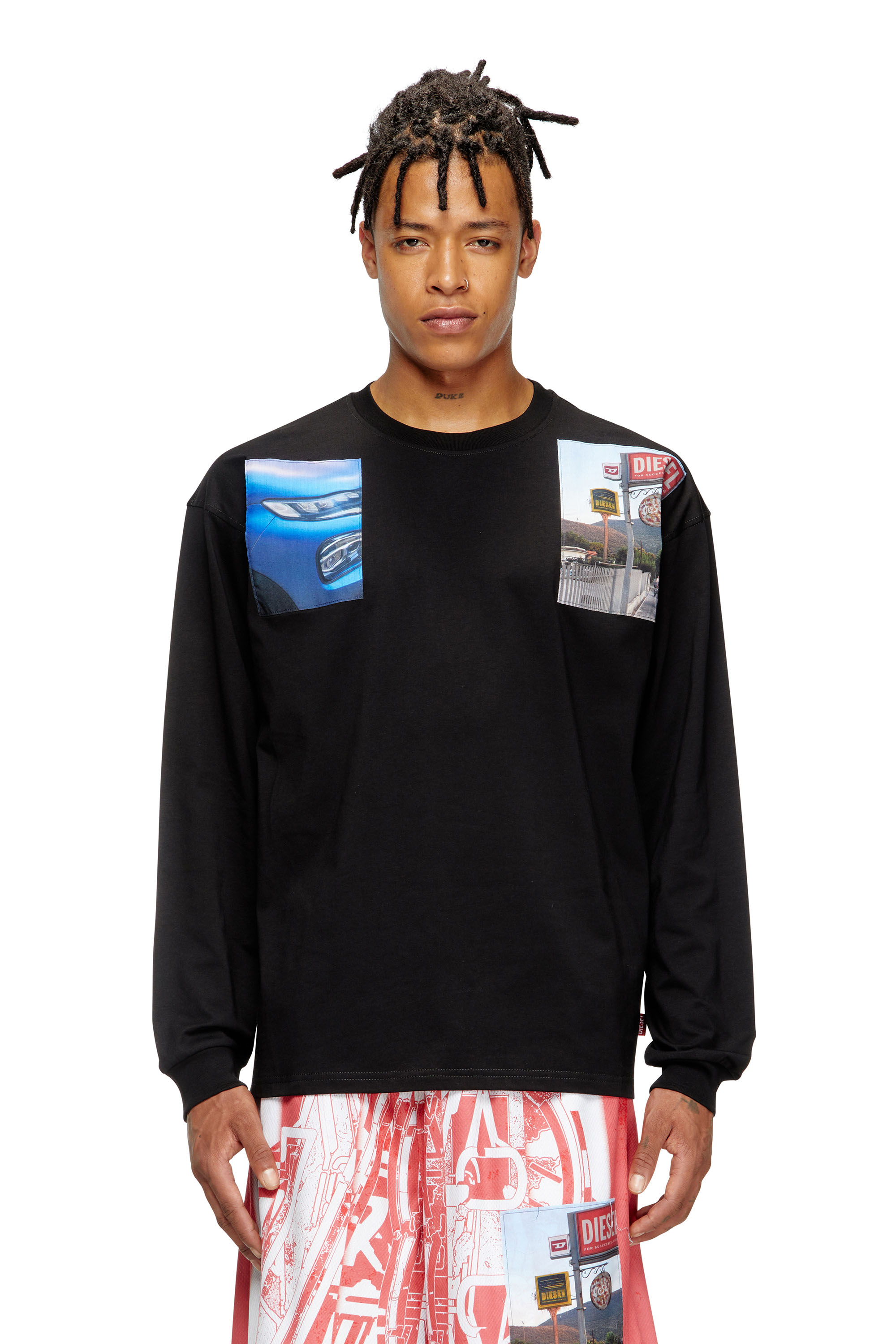 Diesel - T-BOXT-LS-T5, Camiseta de manga larga con parches fotográficos con el logotipo Hombre in Negro - 3