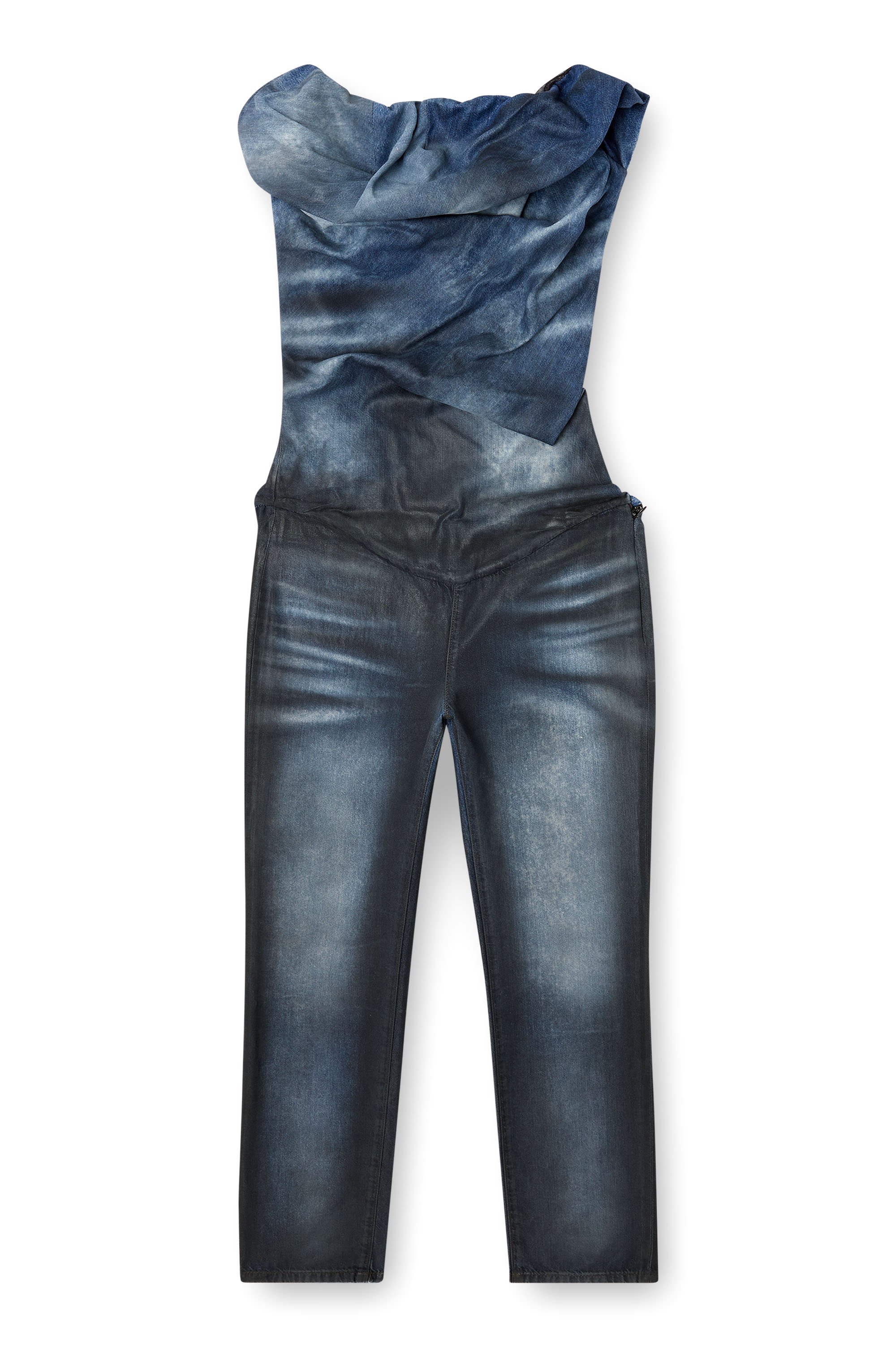 Diesel - DE-CLODIA-FSG, Woman's Jumpsuit in glossy coated Tencel denim in Dark Blue - 1