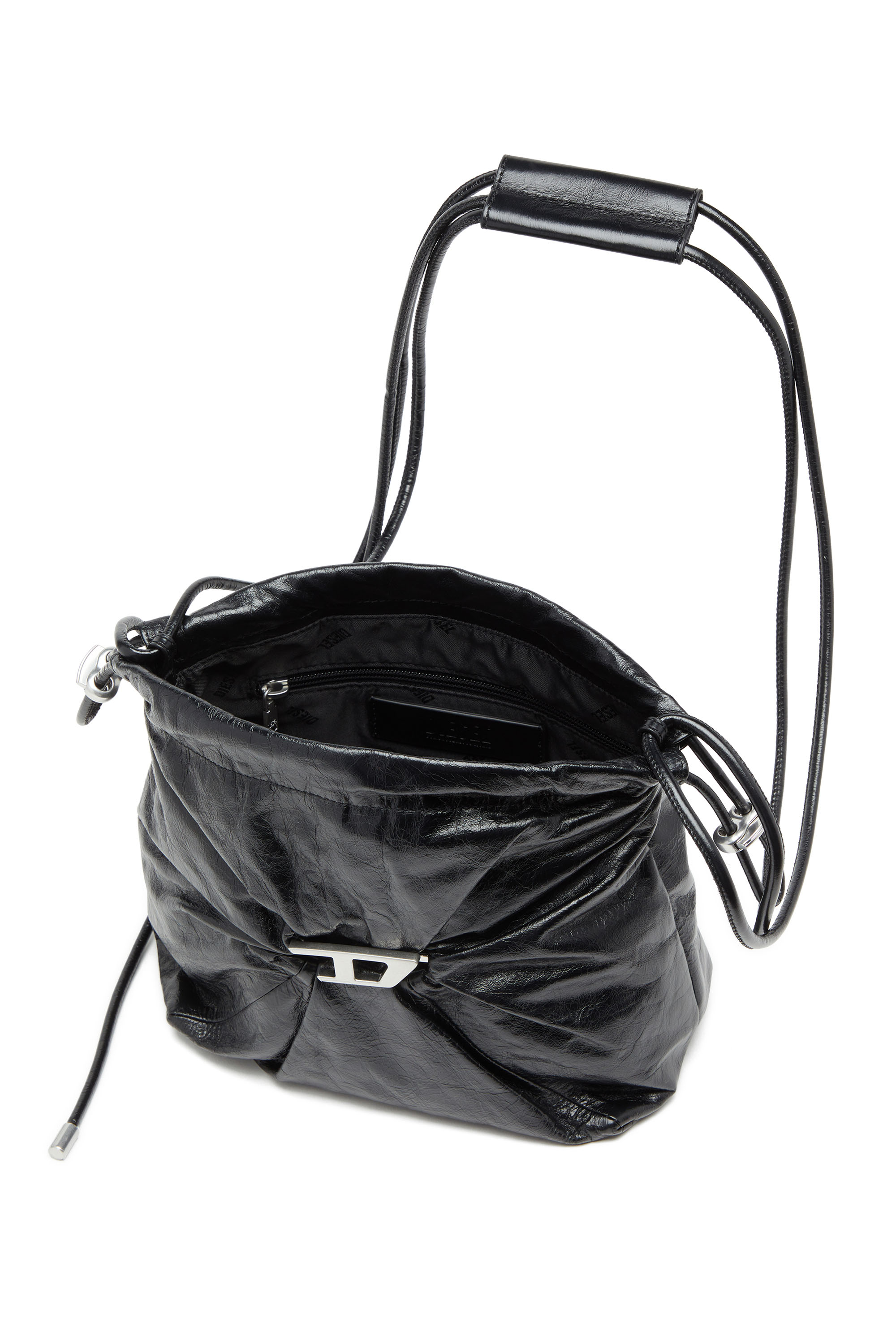 Diesel - SCRUNCH-D BUCKET, Bolso tipo cubo en cuero arrugado y brillante Mujer in Negro - 5