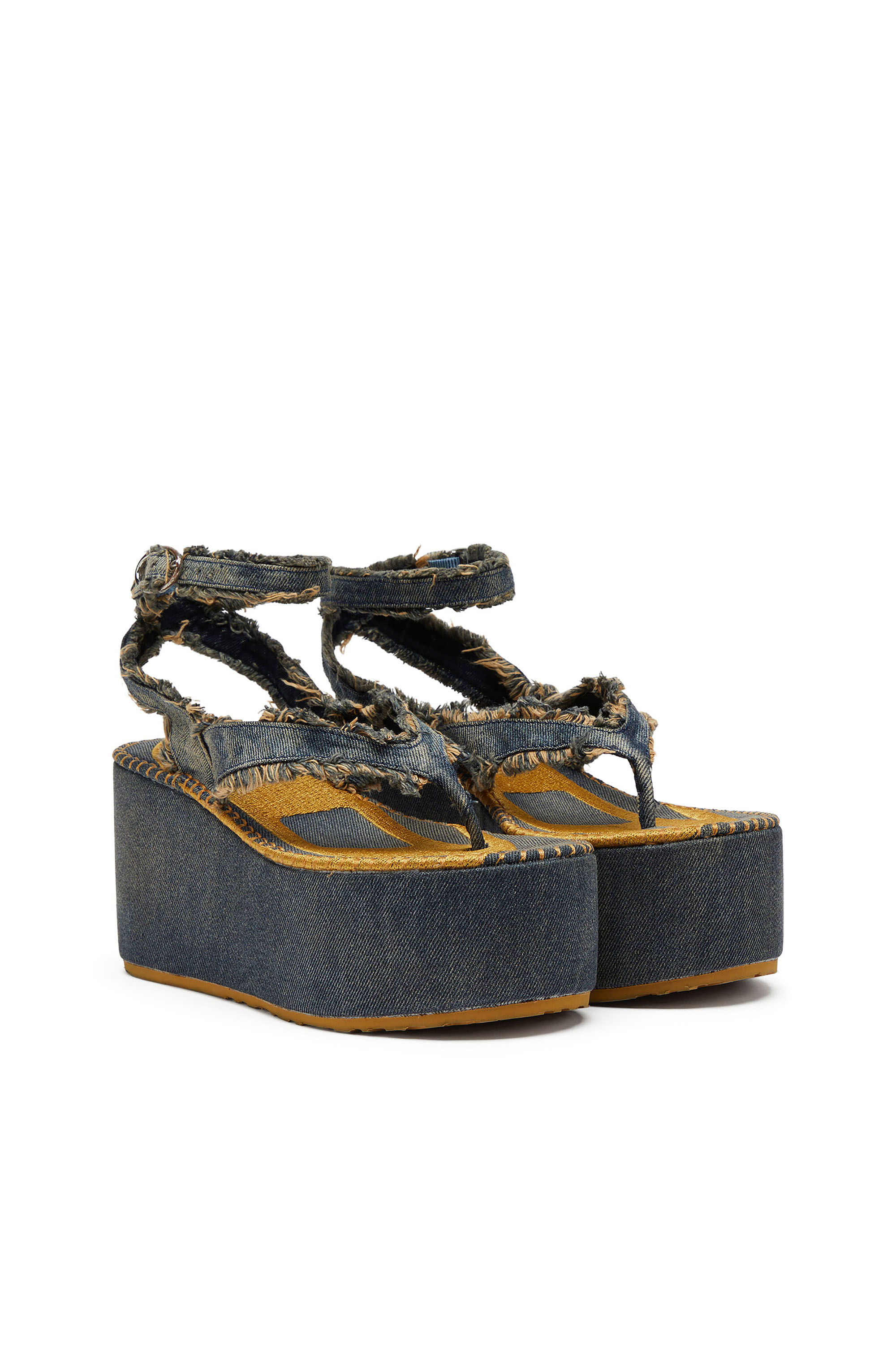 Diesel - SA-NIKOLA SANDAL, Sa-Nikola - Sandalia de mezclilla con detalles deshilachados Mujer in Azul marino - 3