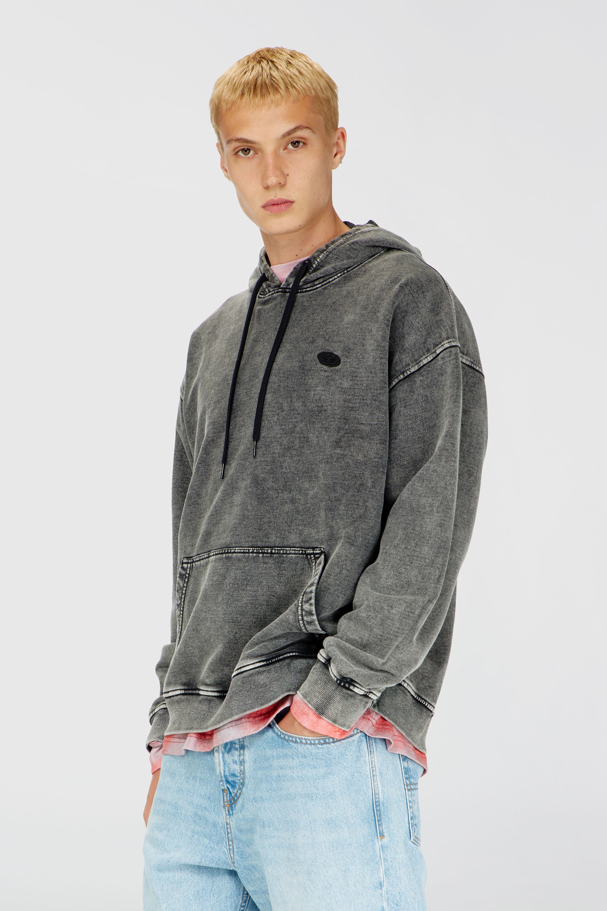 Diesel - S-BOXT-HOOD-DEN, Sudadera con parche trasero de corte bruto Hombre in Gris - 1